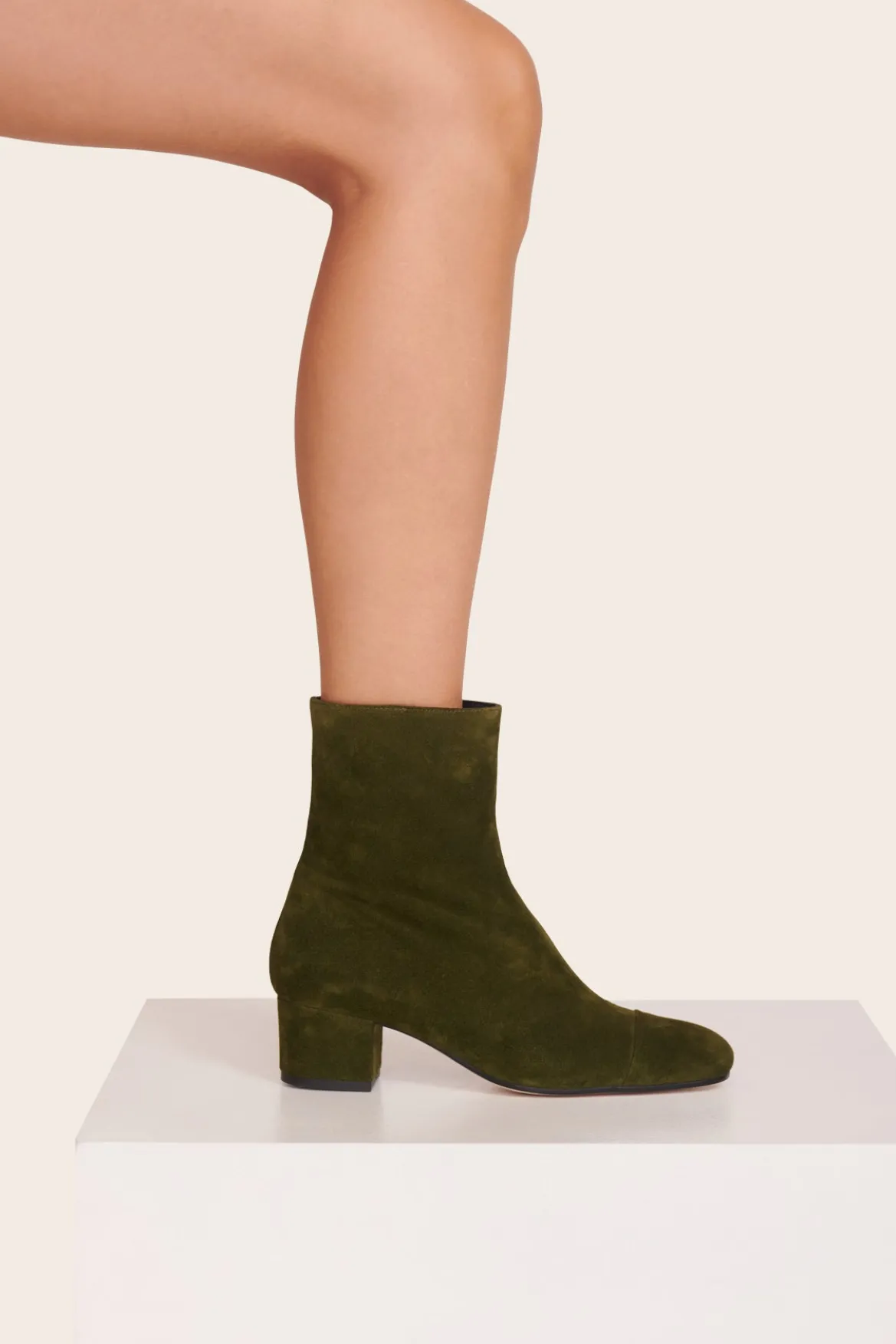 STAUD AIMEE SHORT BOOT OLIVE SUEDE