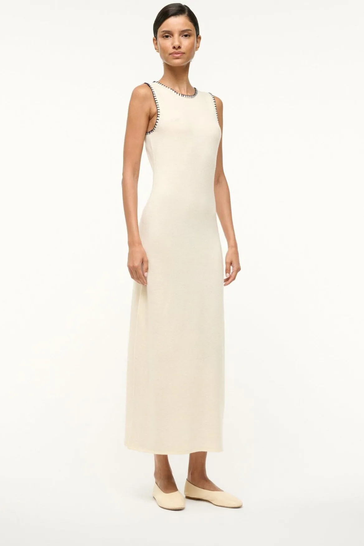 STAUD ALBA BALLET FLAT CREAM