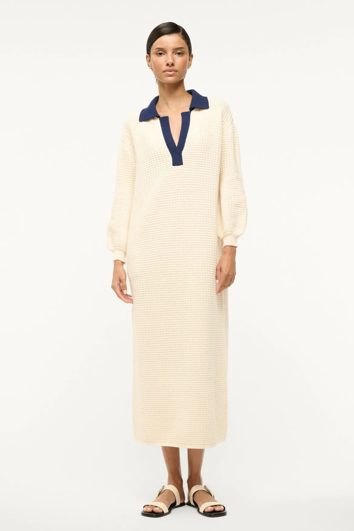 STAUD ALTEA DRESS IVORY NAVY
