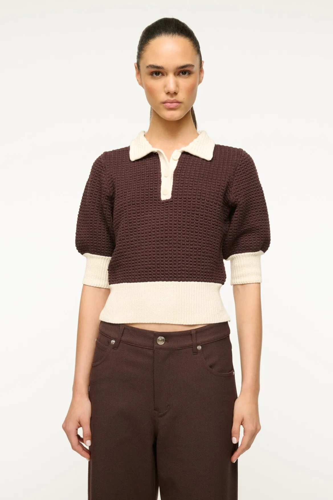 STAUD ALTEA SWEATER DARK CHOCOLATE IVORY