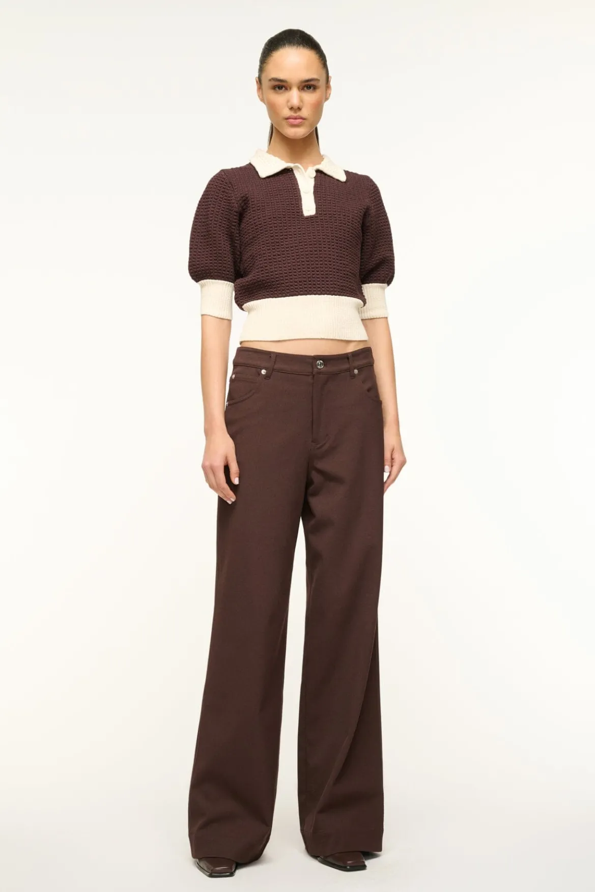 STAUD ALTEA SWEATER DARK CHOCOLATE IVORY