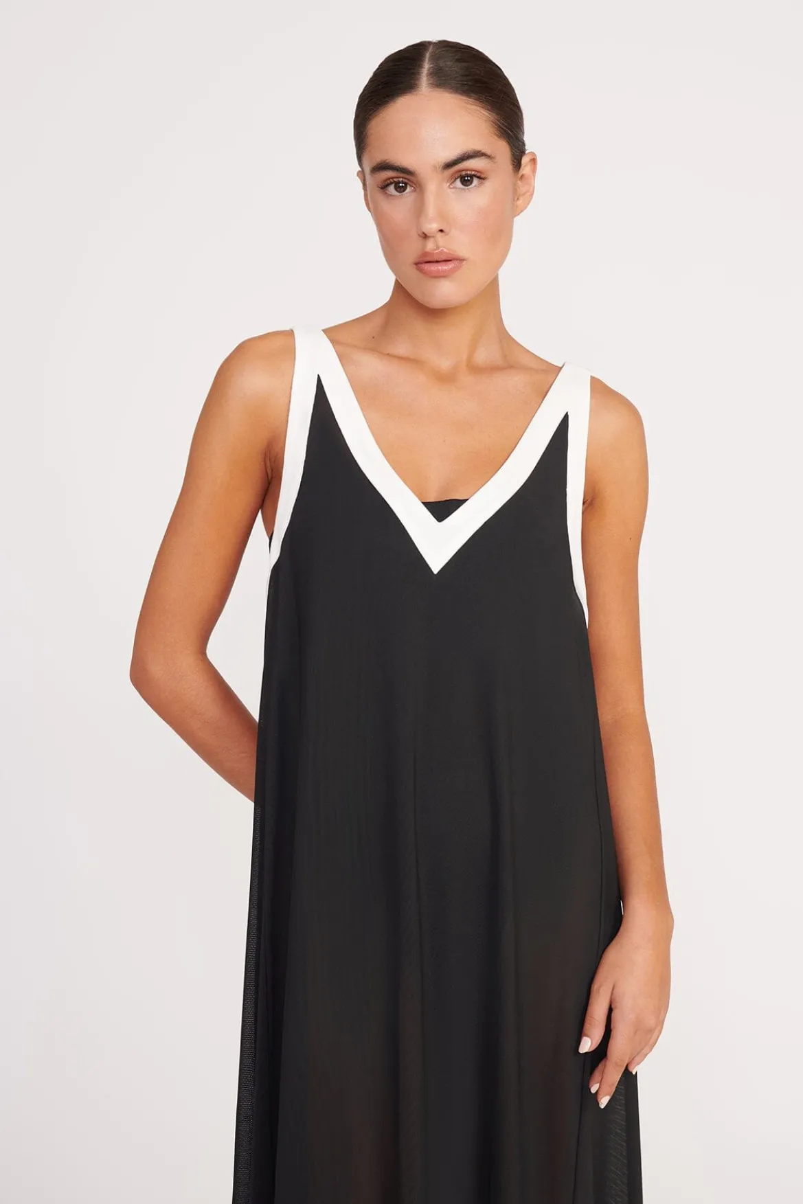 STAUD AVELINE DRESS BLACK WHITE
