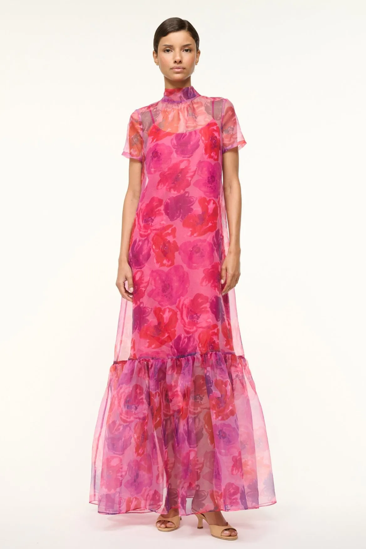 STAUD CALLUNA DRESS MAGENTA PAINTED FLORAL