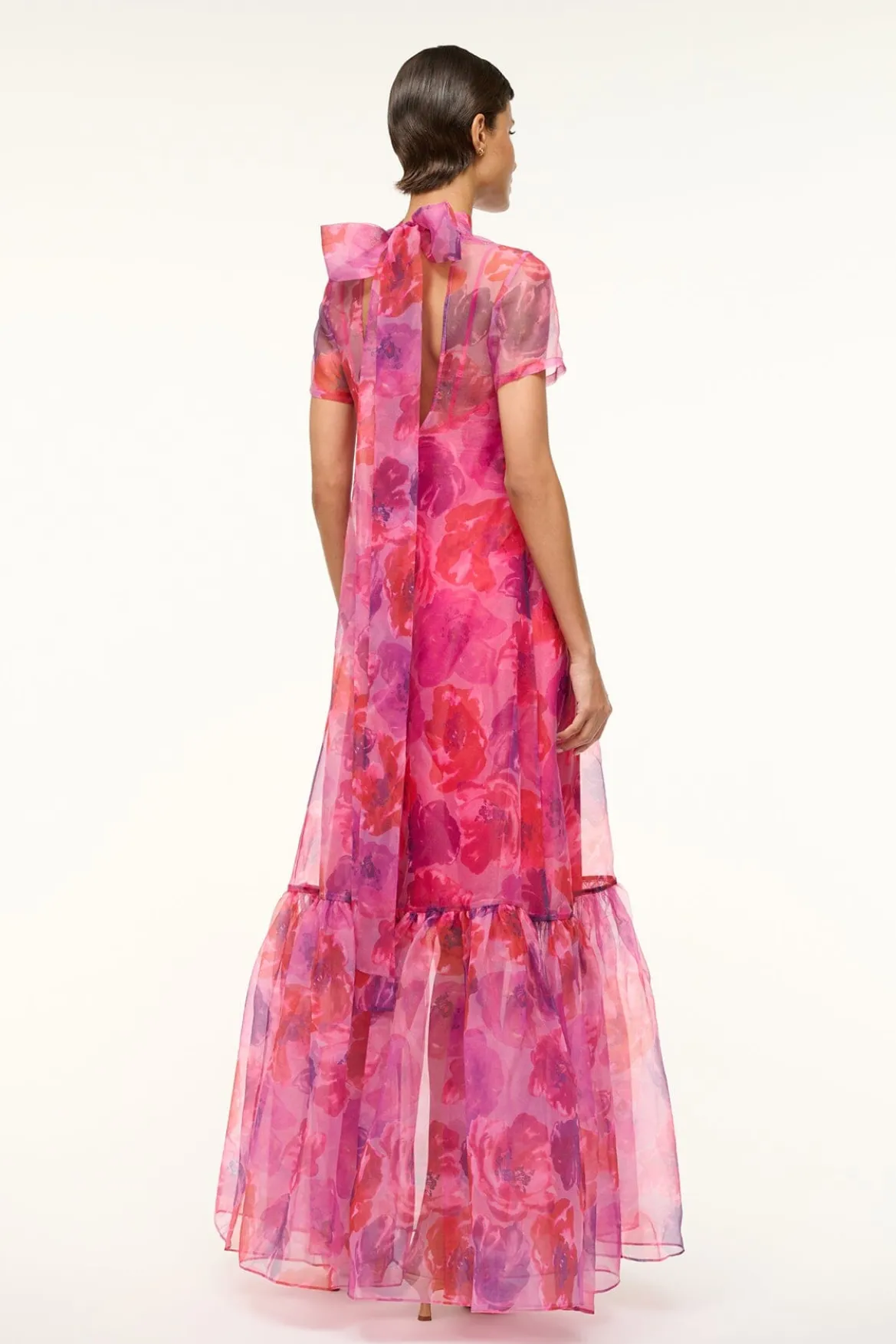 STAUD CALLUNA DRESS MAGENTA PAINTED FLORAL