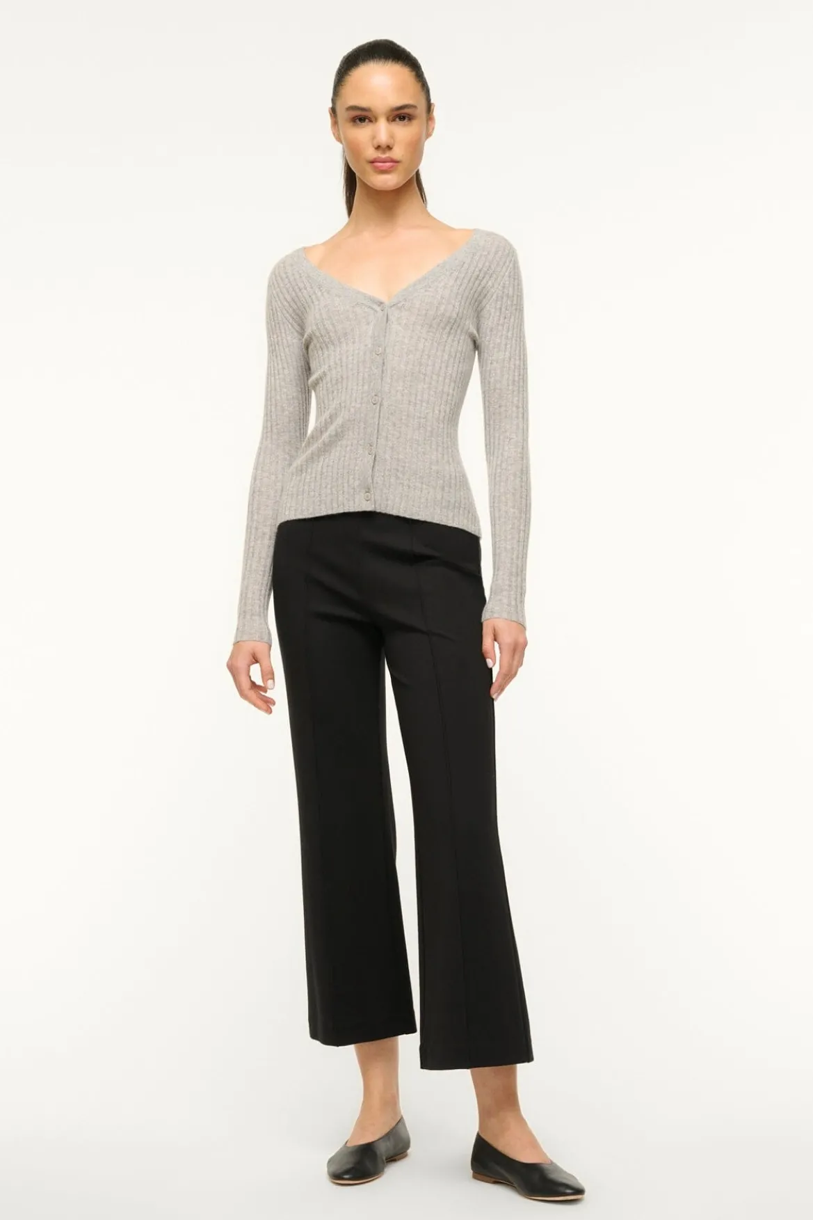 STAUD CARGO CASHMERE SWEATER HEATHER GREY