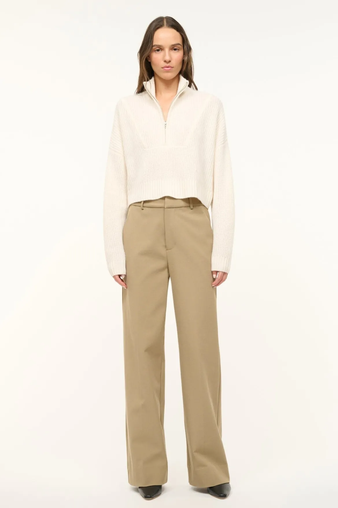 STAUD CASHMERE CROPPED HAMPTON SWEATER IVORY