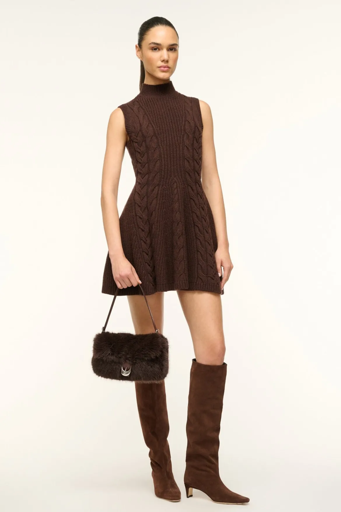 STAUD CHARADE DRESS DARK CHOCOLATE