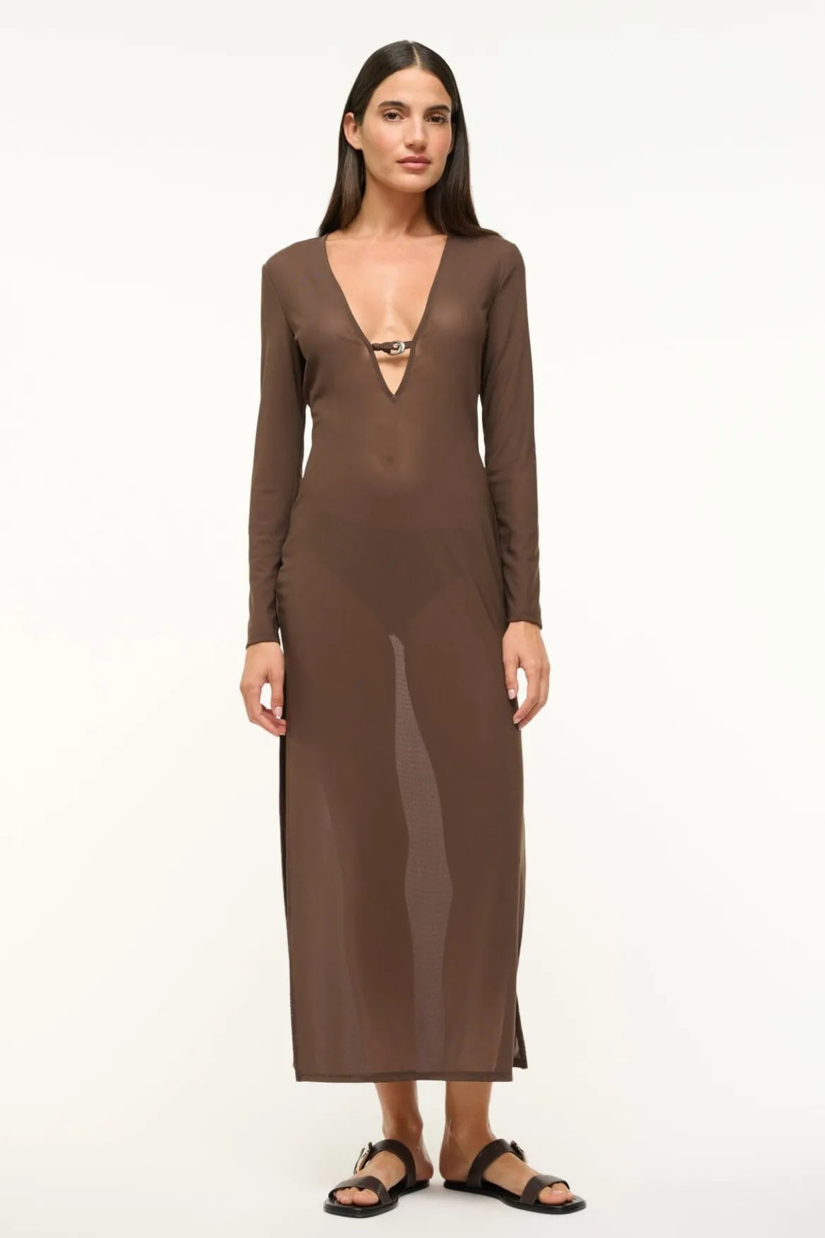 STAUD CLEO DRESS DARK CHOCOLATE