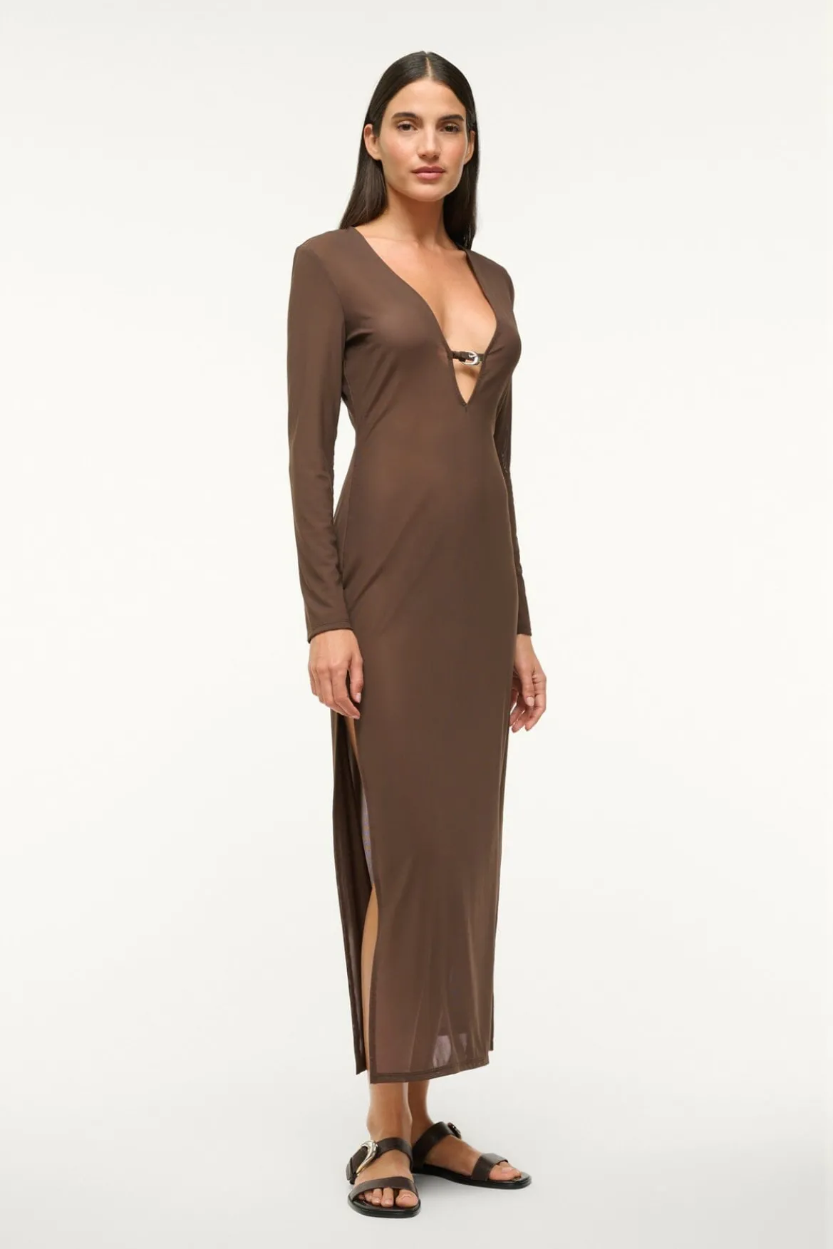 STAUD CLEO DRESS DARK CHOCOLATE
