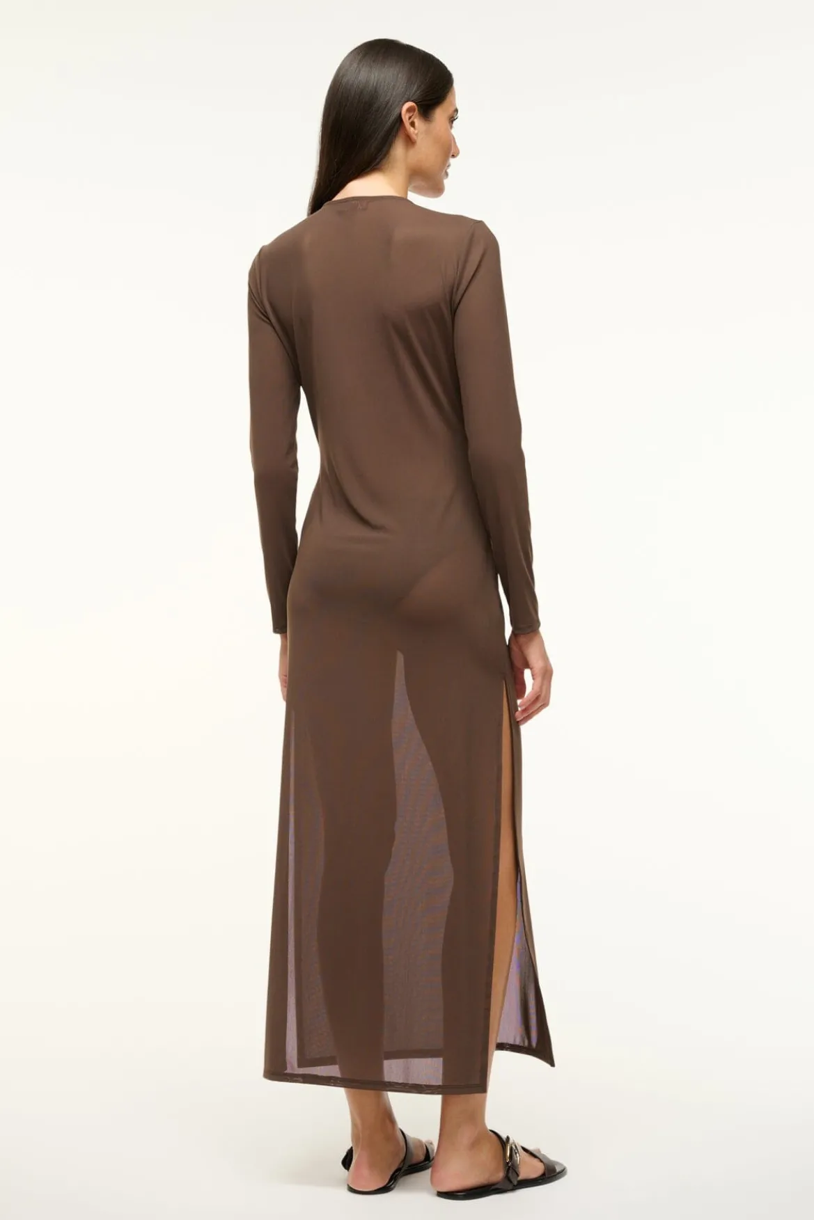 STAUD CLEO DRESS DARK CHOCOLATE