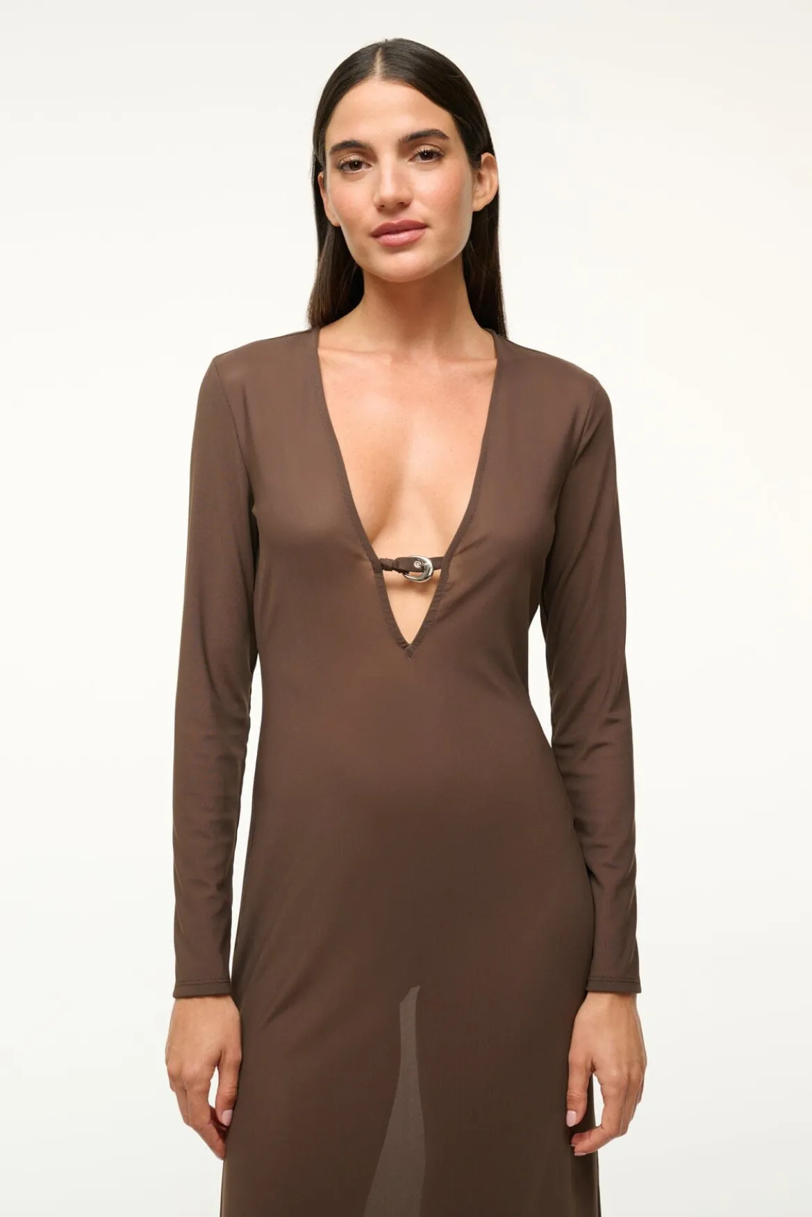 STAUD CLEO DRESS DARK CHOCOLATE