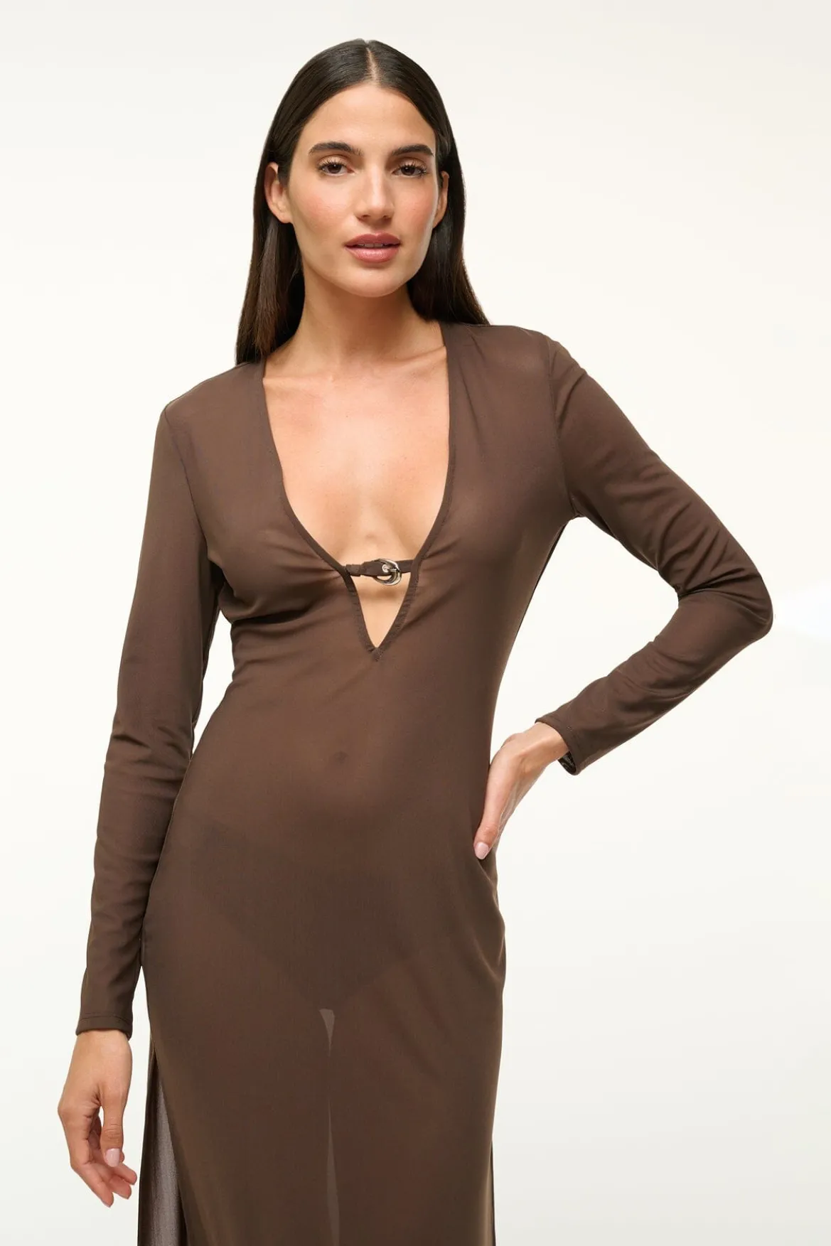 STAUD CLEO DRESS DARK CHOCOLATE