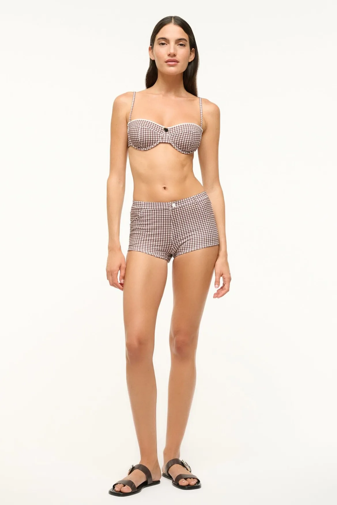 STAUD COD BIKINI BOTTOM DARK CHOCOLATE MICRO CHECK