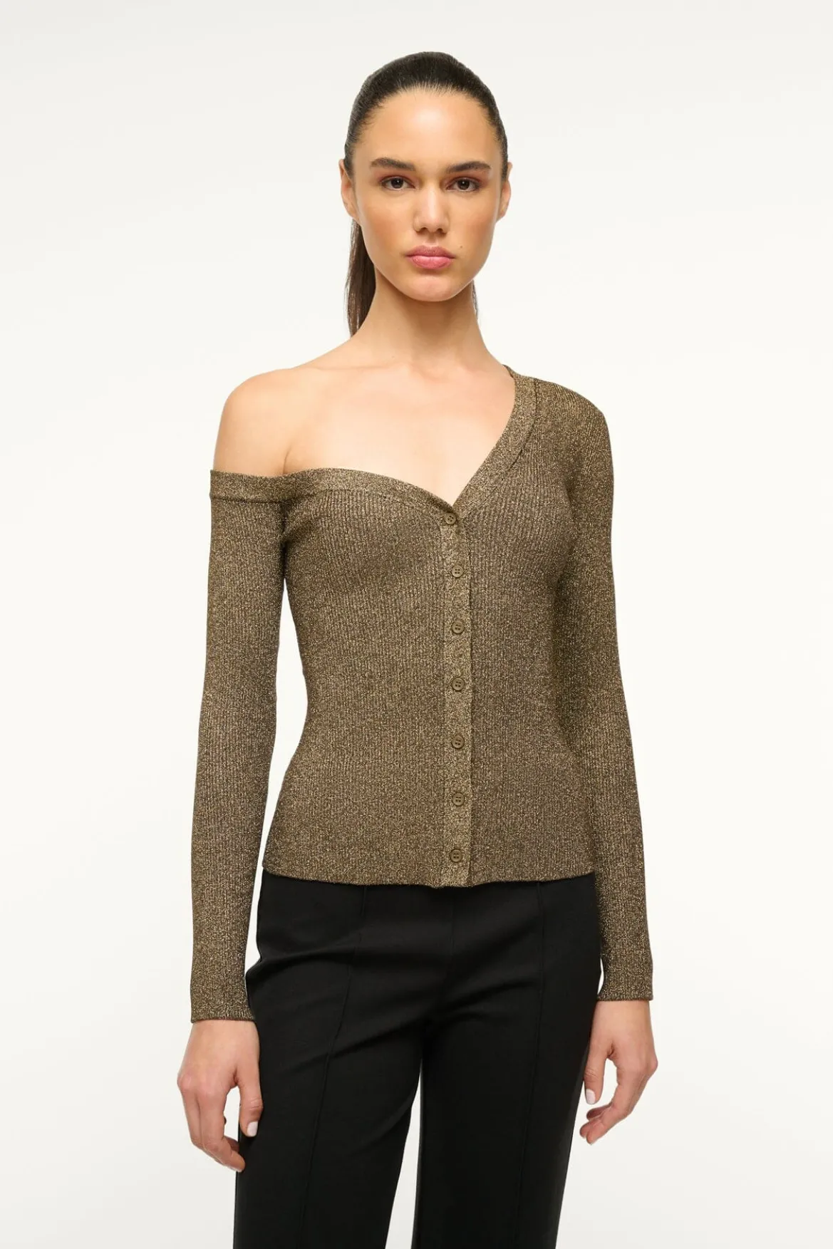 STAUD CRAFTSMAN SWEATER METALLIC GOLD