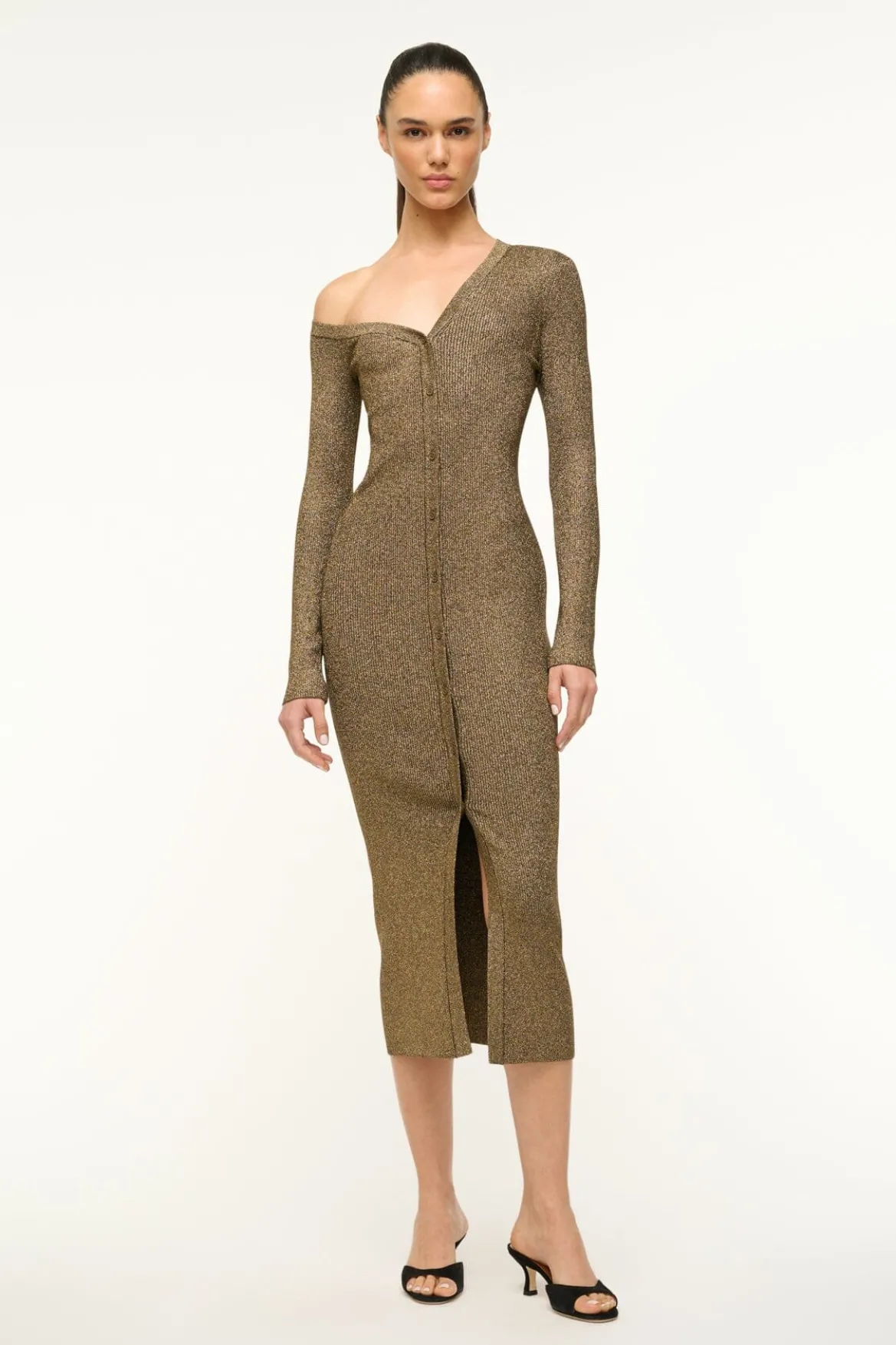 STAUD CRAFTSMAN SWEATER DRESS METALLIC GOLD