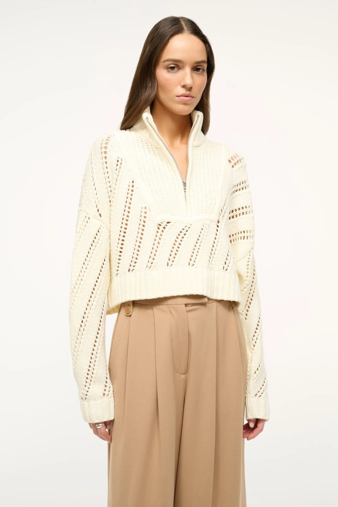 STAUD CROPPED HAMPTON SWEATER IVORY