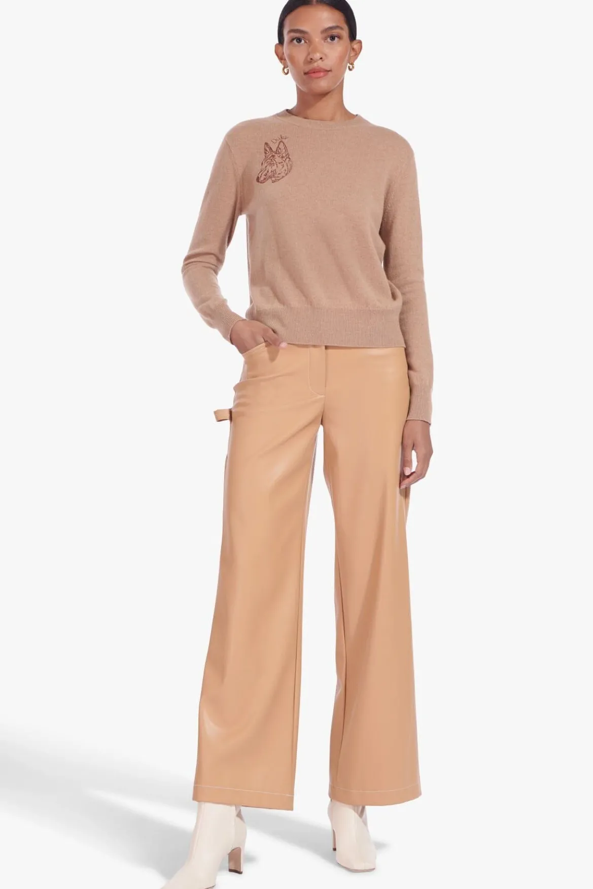 STAUD CUSTOM CASHMERE CREWNECK SWEATER | CAMEL