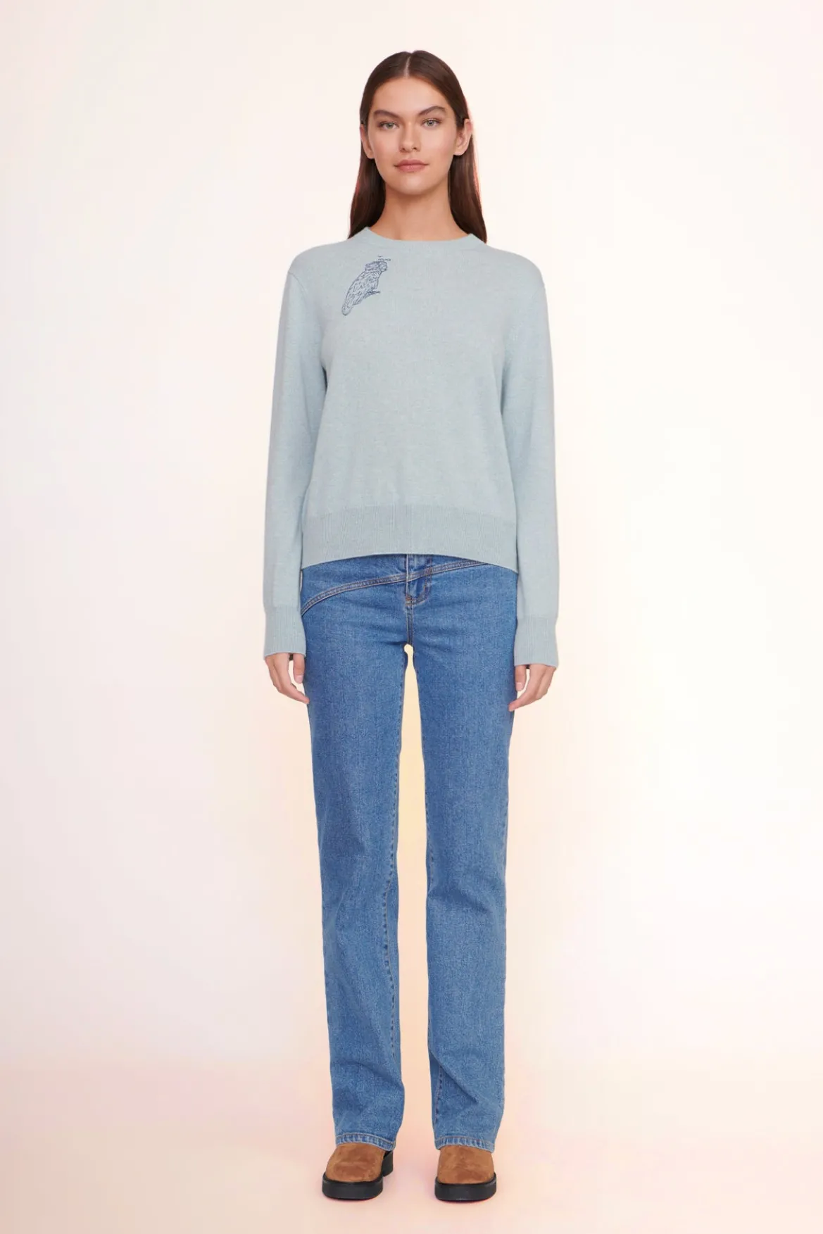 STAUD CUSTOM CASHMERE CREWNECK SWEATER | LIGHT BLUE