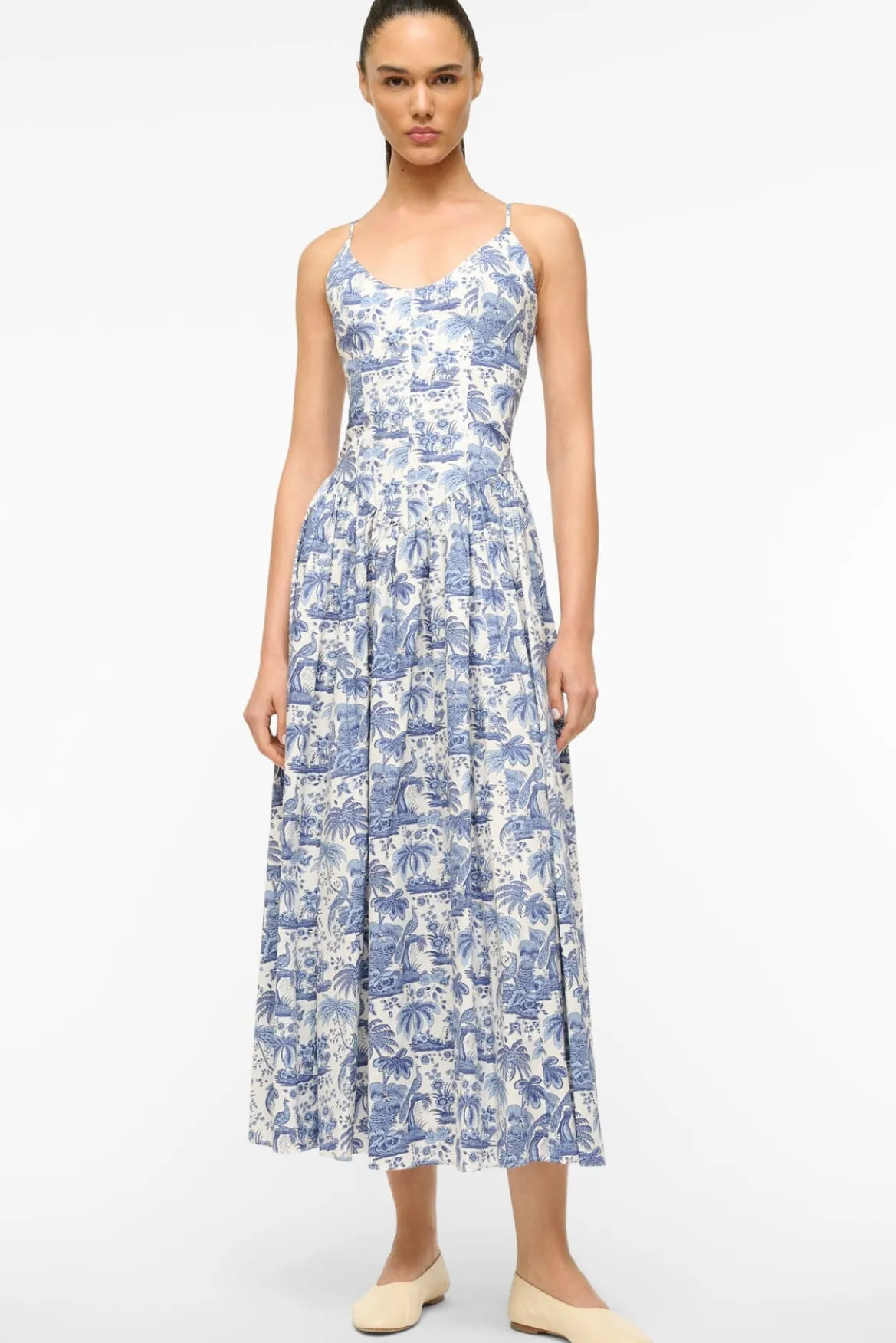 STAUD DENA DRESS BLUE TOILE