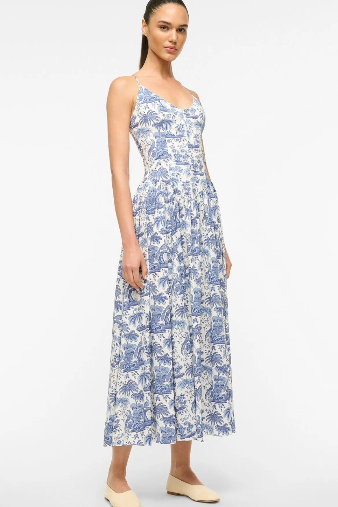 STAUD DENA DRESS BLUE TOILE