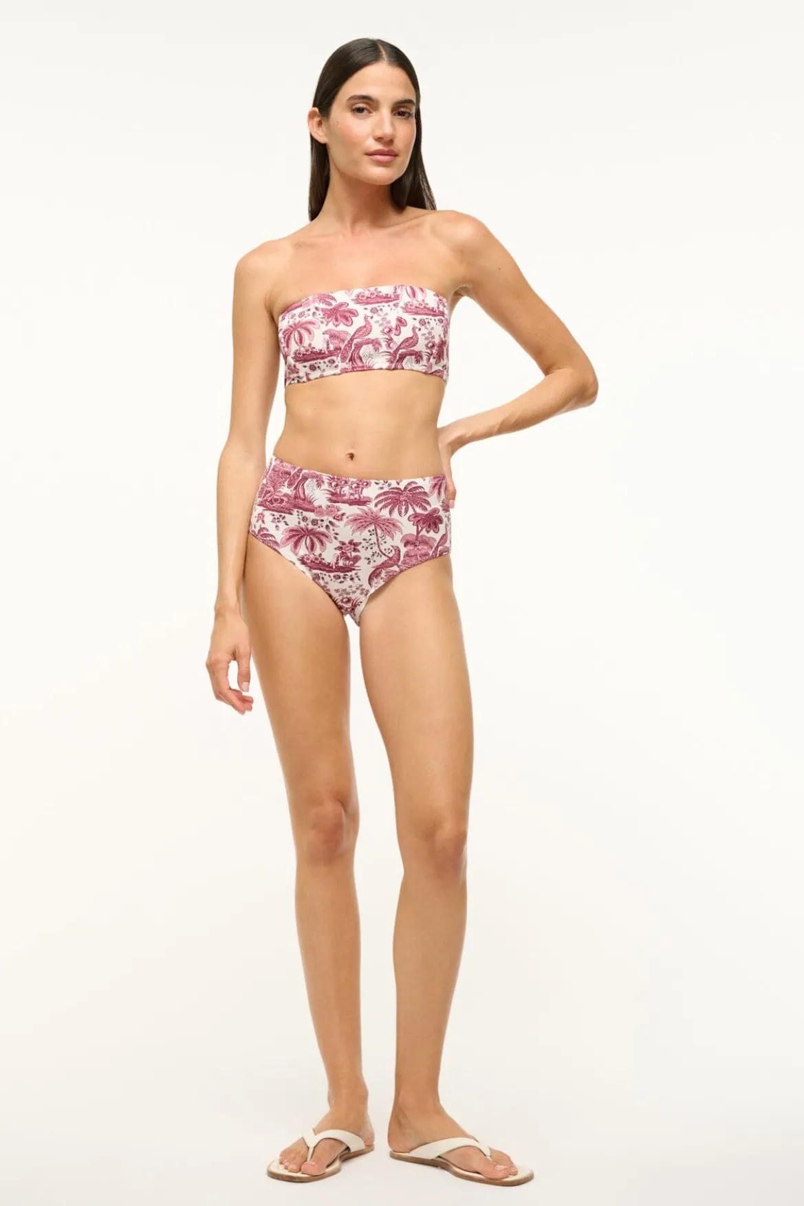 STAUD DEVON HIGH RISE BIKINI BOTTOM BORDEAUX TOILE