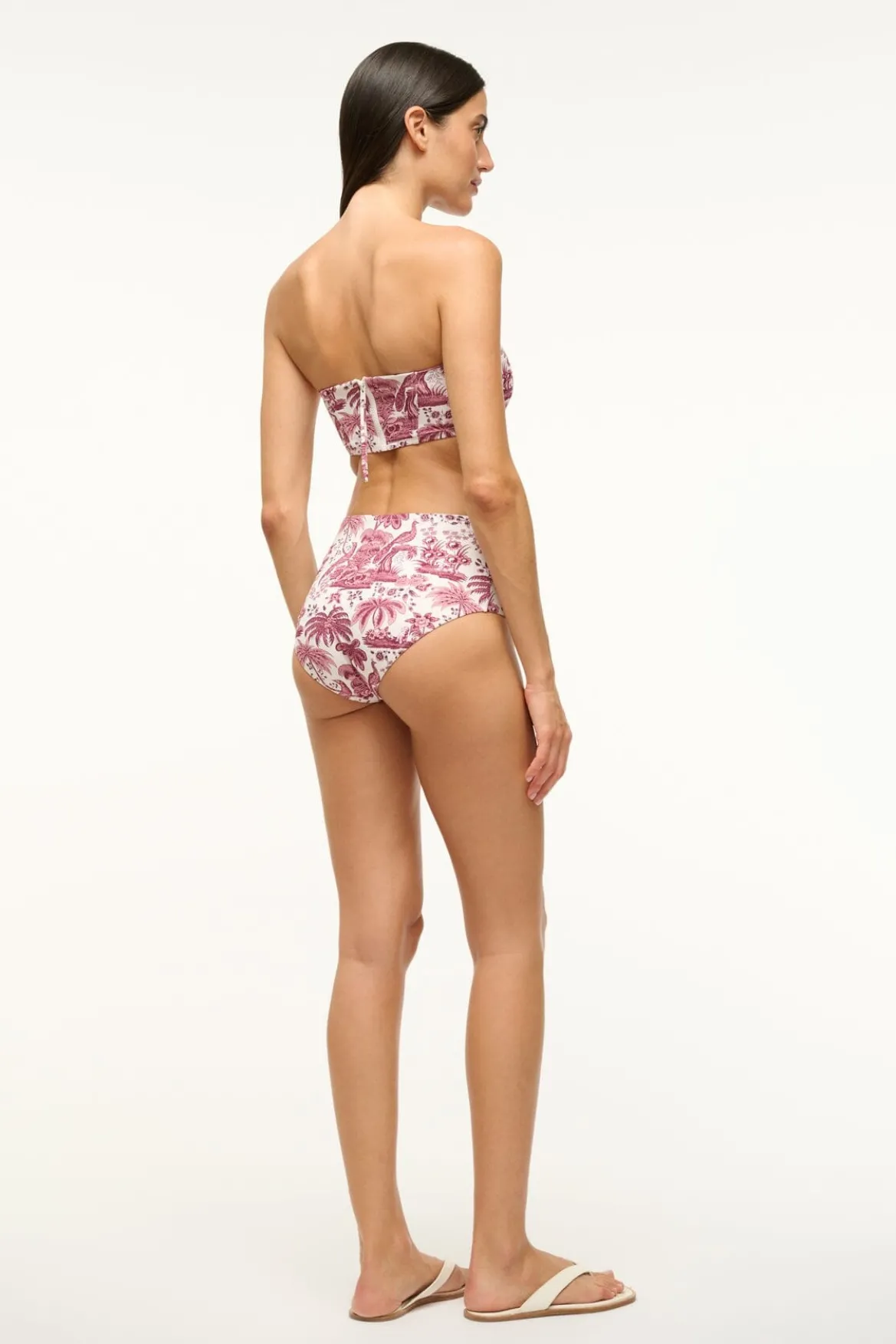 STAUD DEVON HIGH RISE BIKINI BOTTOM BORDEAUX TOILE