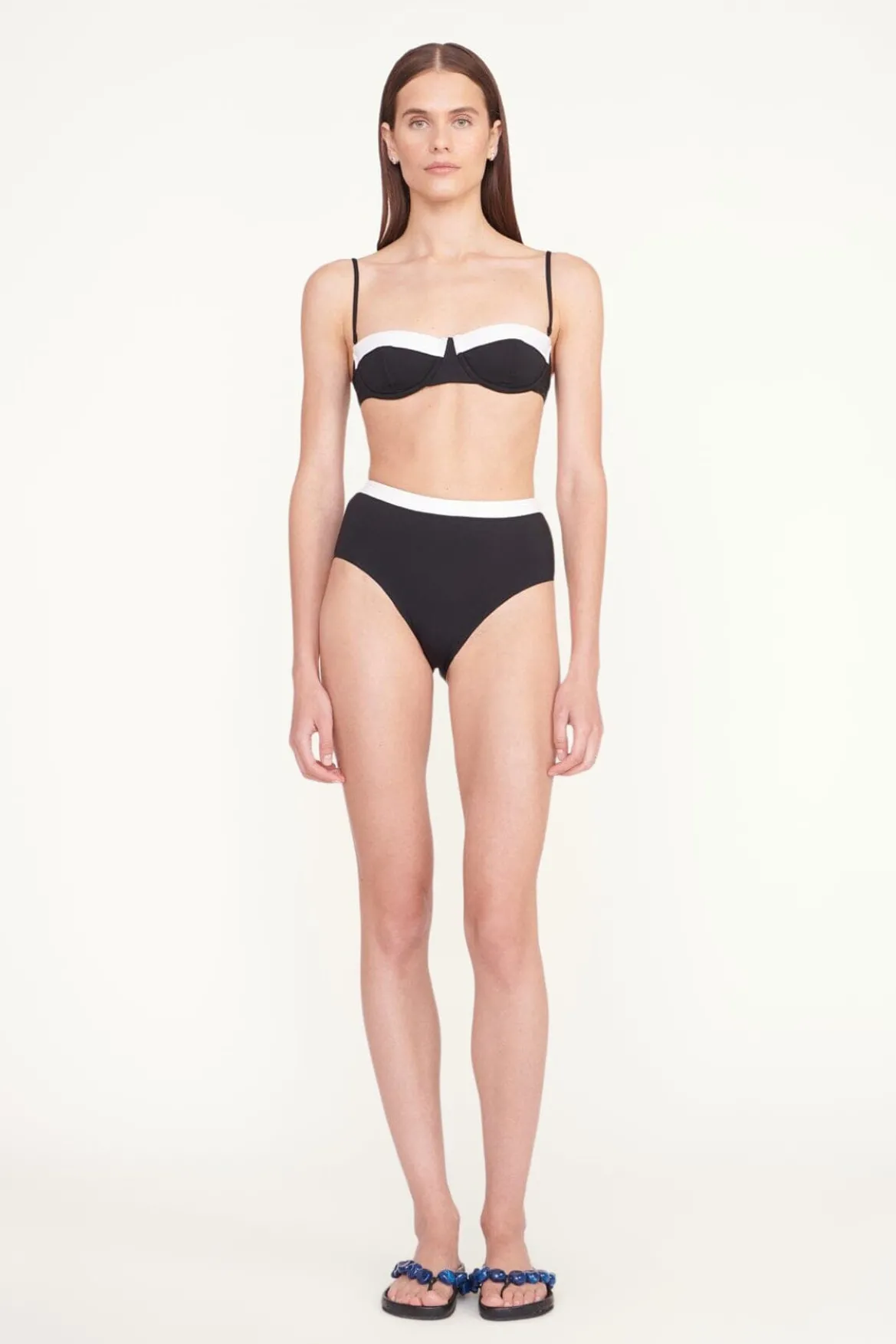 STAUD DEVON HIGH RISE BIKINI BOTTOM BLACK WHITE