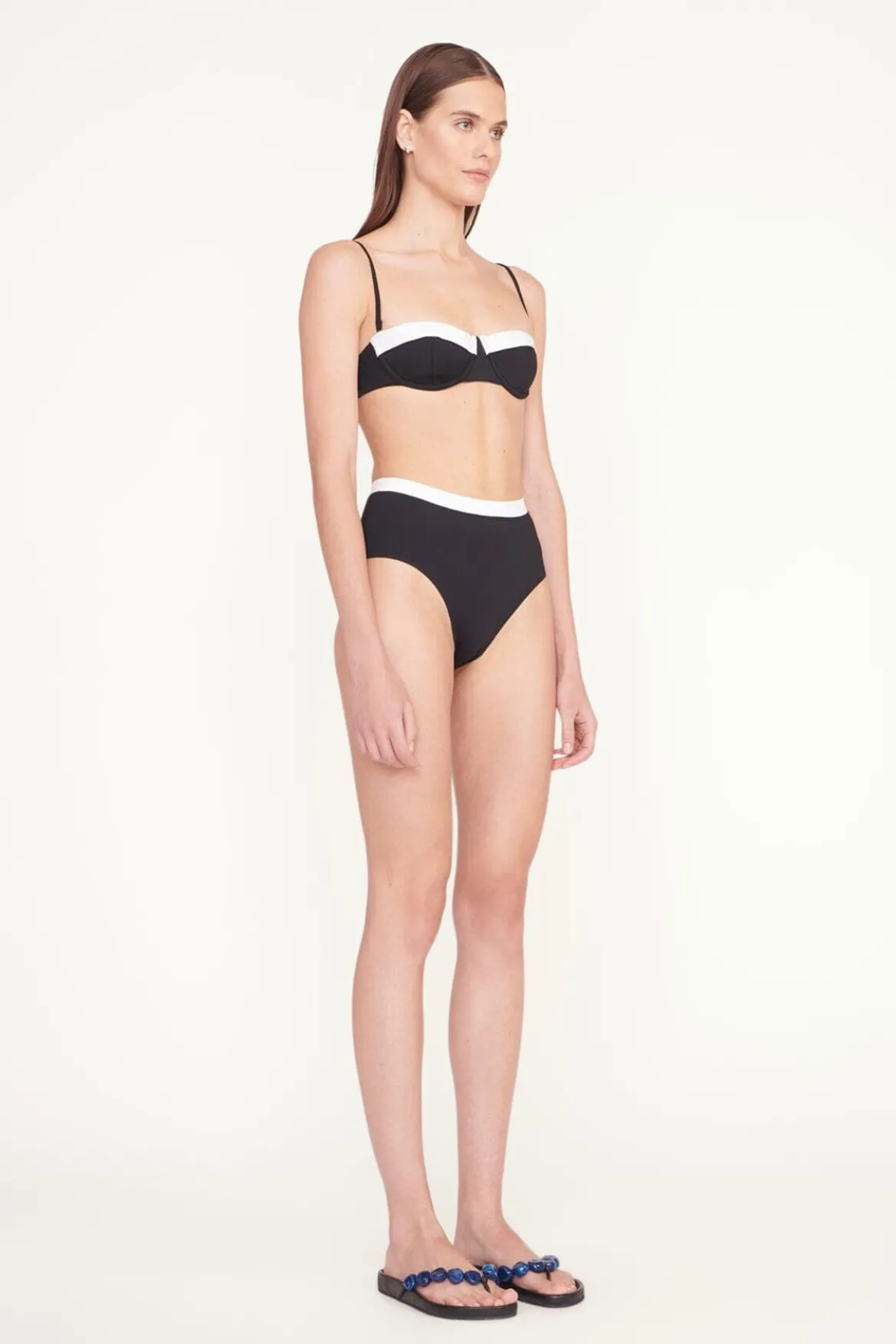 STAUD DEVON HIGH RISE BIKINI BOTTOM BLACK WHITE