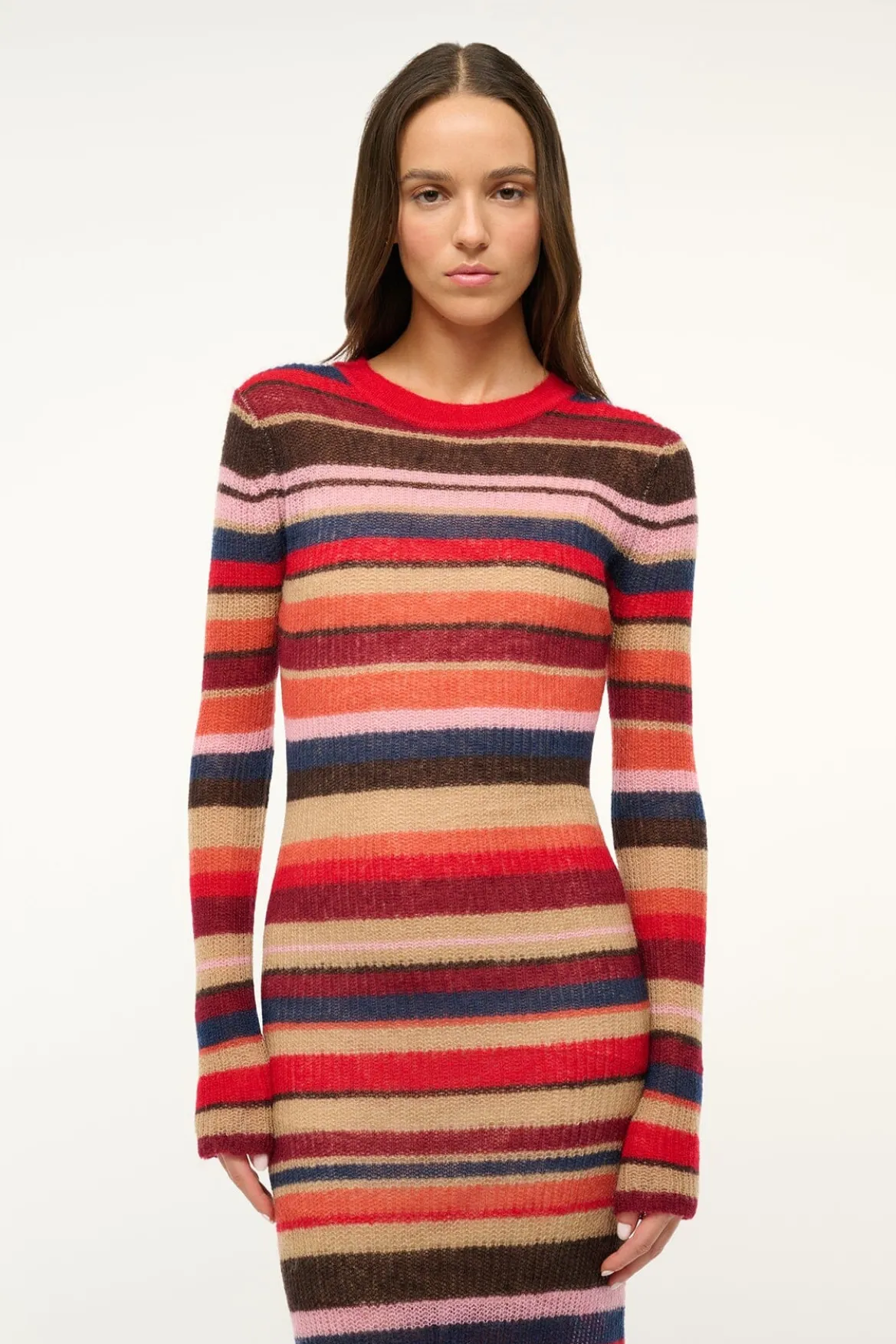 STAUD EIZA DRESS AUTUMNAL FADED STRIPE