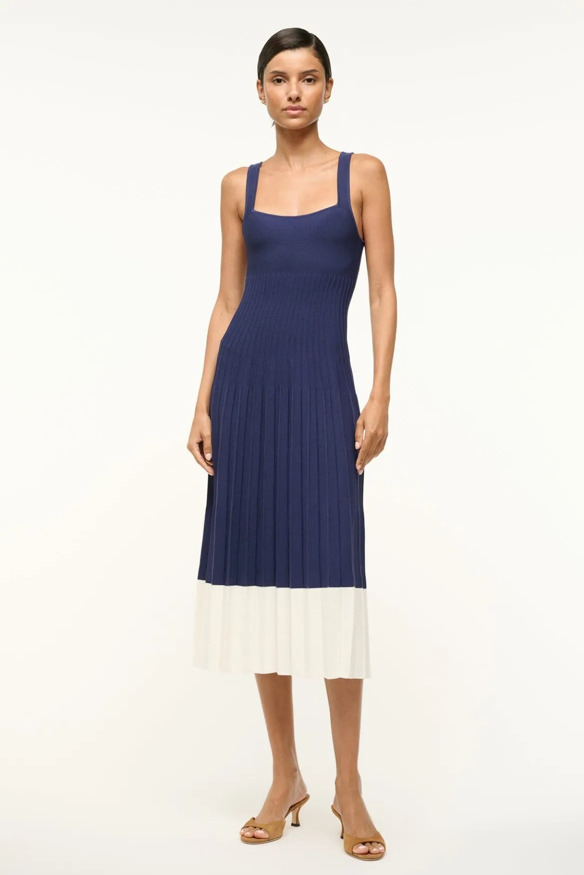 STAUD ELLISON DRESS NAVY WHITE