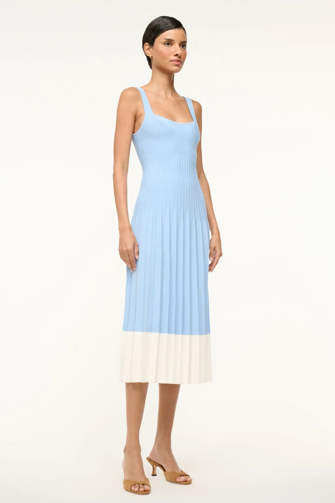 STAUD ELLISON DRESS CLEAR BLUE WHITE