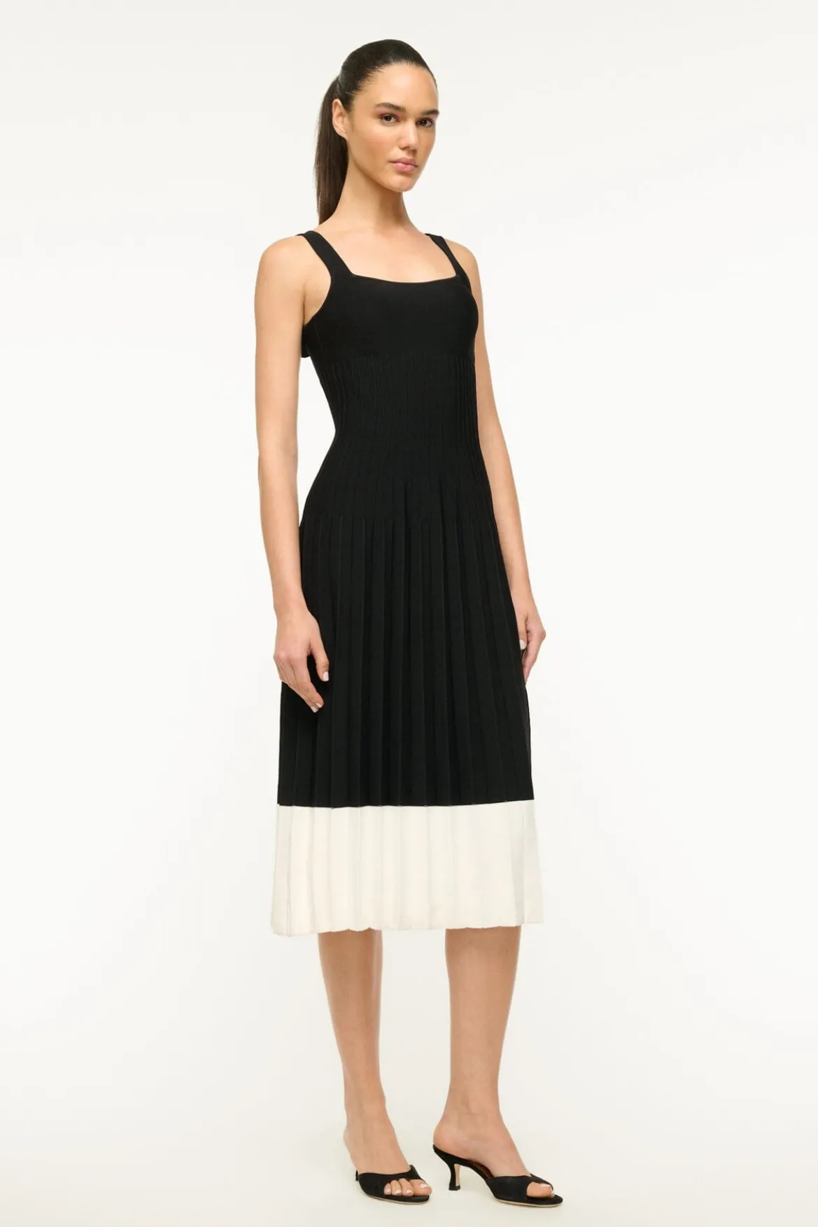 STAUD ELLISON DRESS BLACK IVORY
