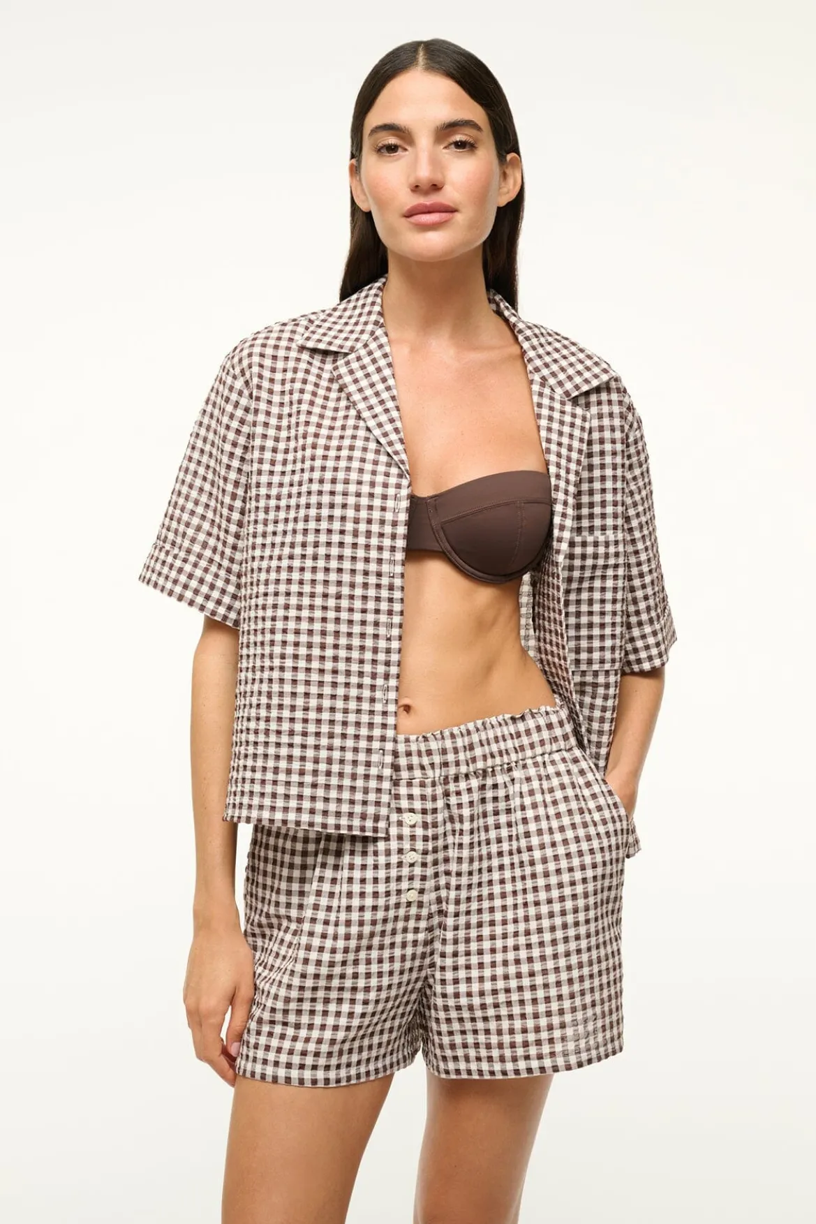 STAUD GABI SHIRT DARK CHOCOLATE GINGHAM