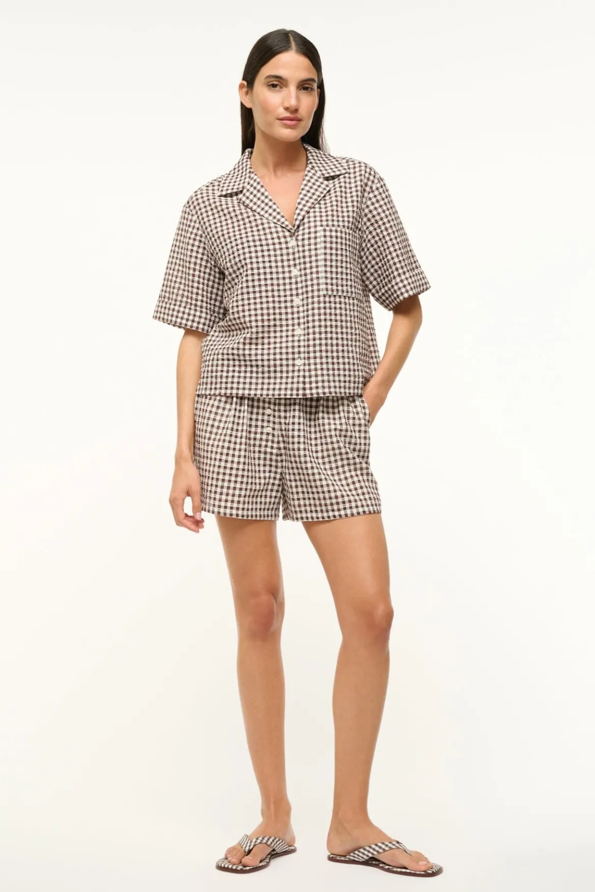 STAUD GABI SHIRT DARK CHOCOLATE GINGHAM