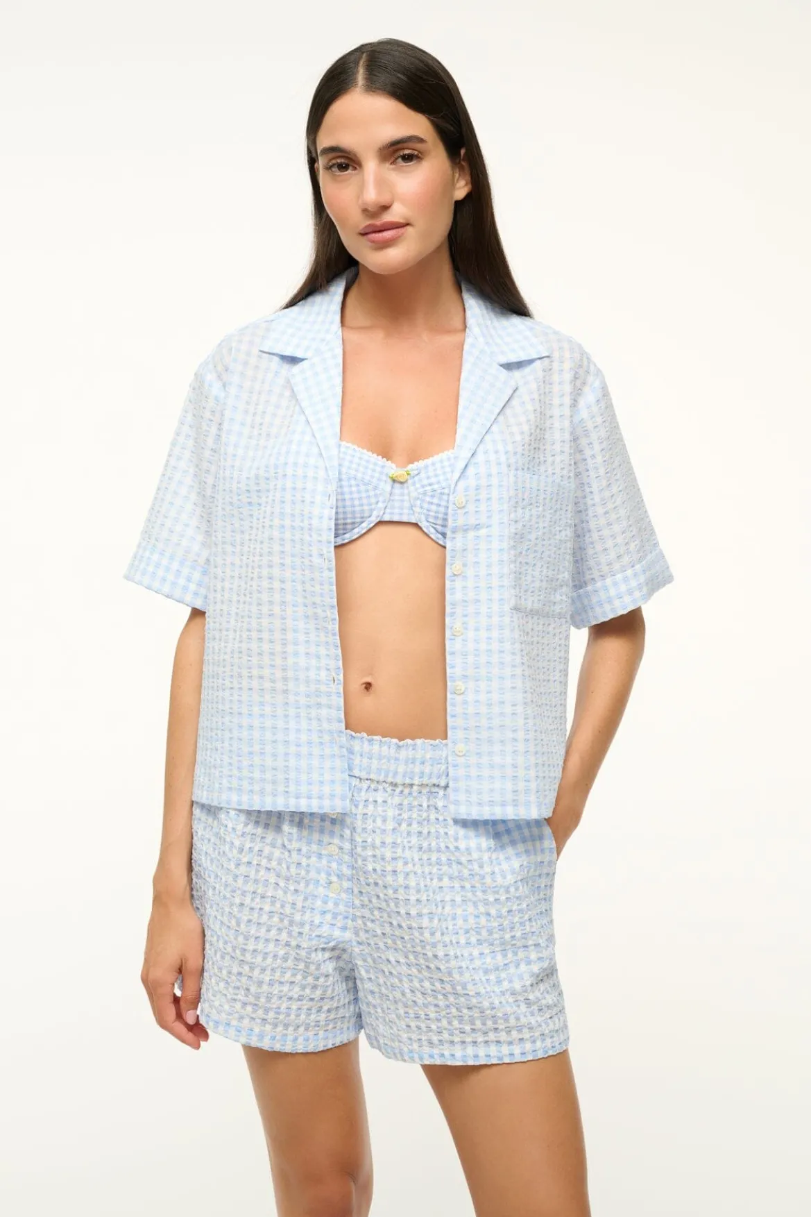 STAUD GABI SHIRT SKY GINGHAM
