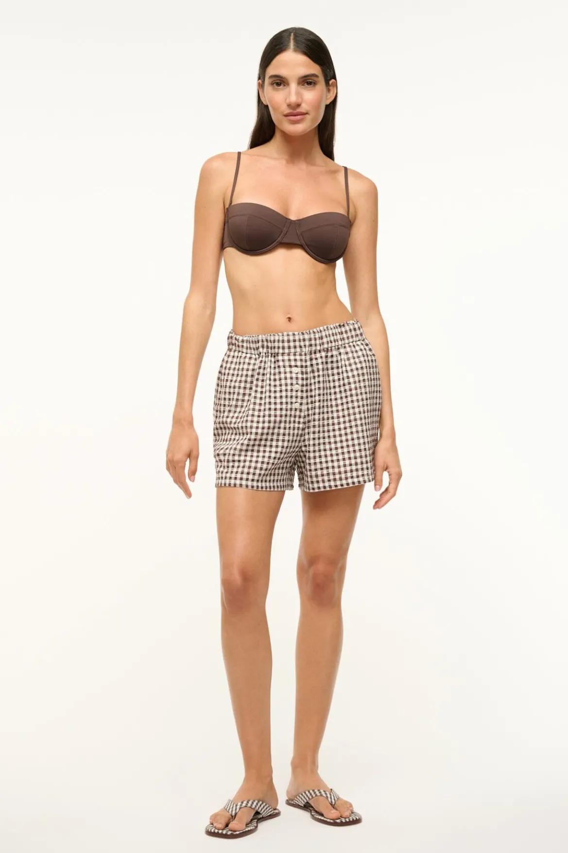 STAUD GABI SHORT DARK CHOCOLATE GINGHAM