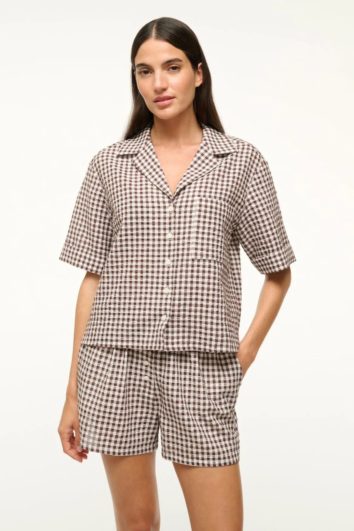 STAUD GABI SHORT DARK CHOCOLATE GINGHAM