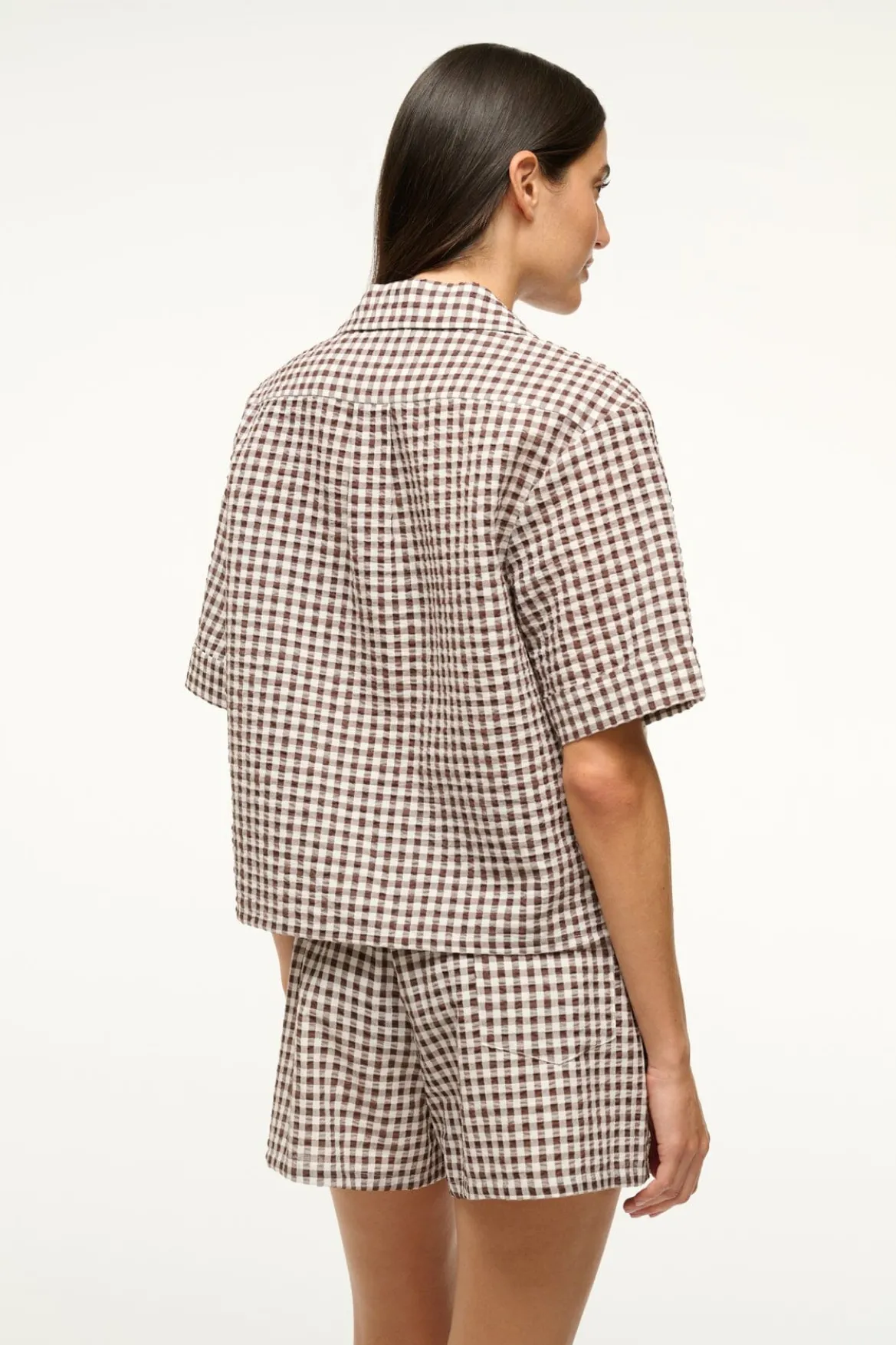 STAUD GABI SHORT DARK CHOCOLATE GINGHAM