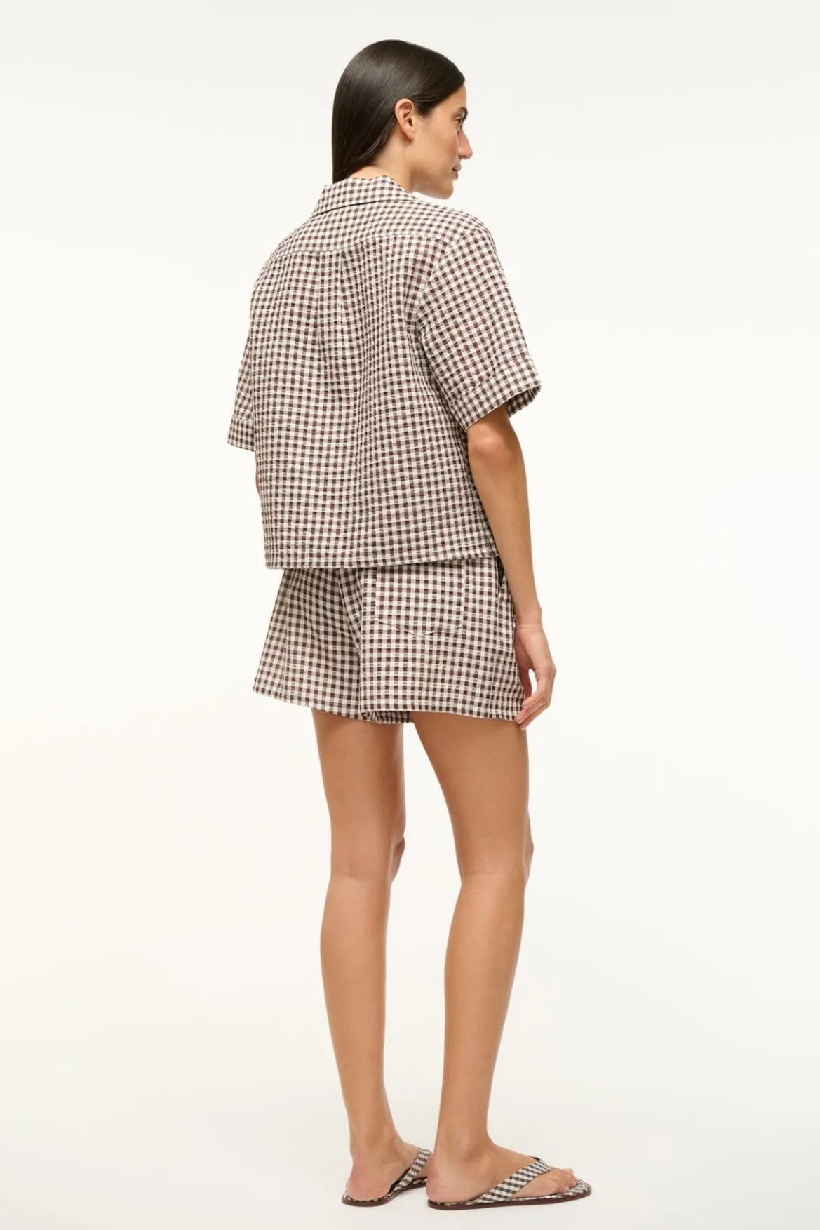 STAUD GABI SHORT DARK CHOCOLATE GINGHAM