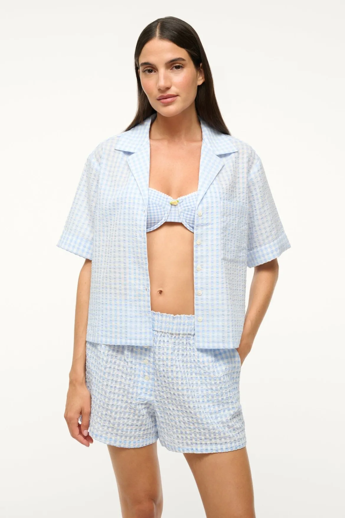 STAUD GABI SHORT SKY GINGHAM