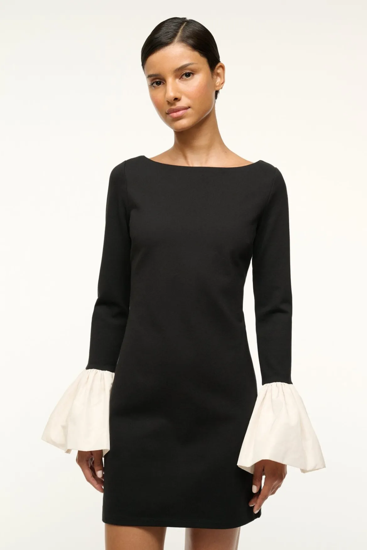 STAUD HAWTHORNE DRESS BLACK IVORY