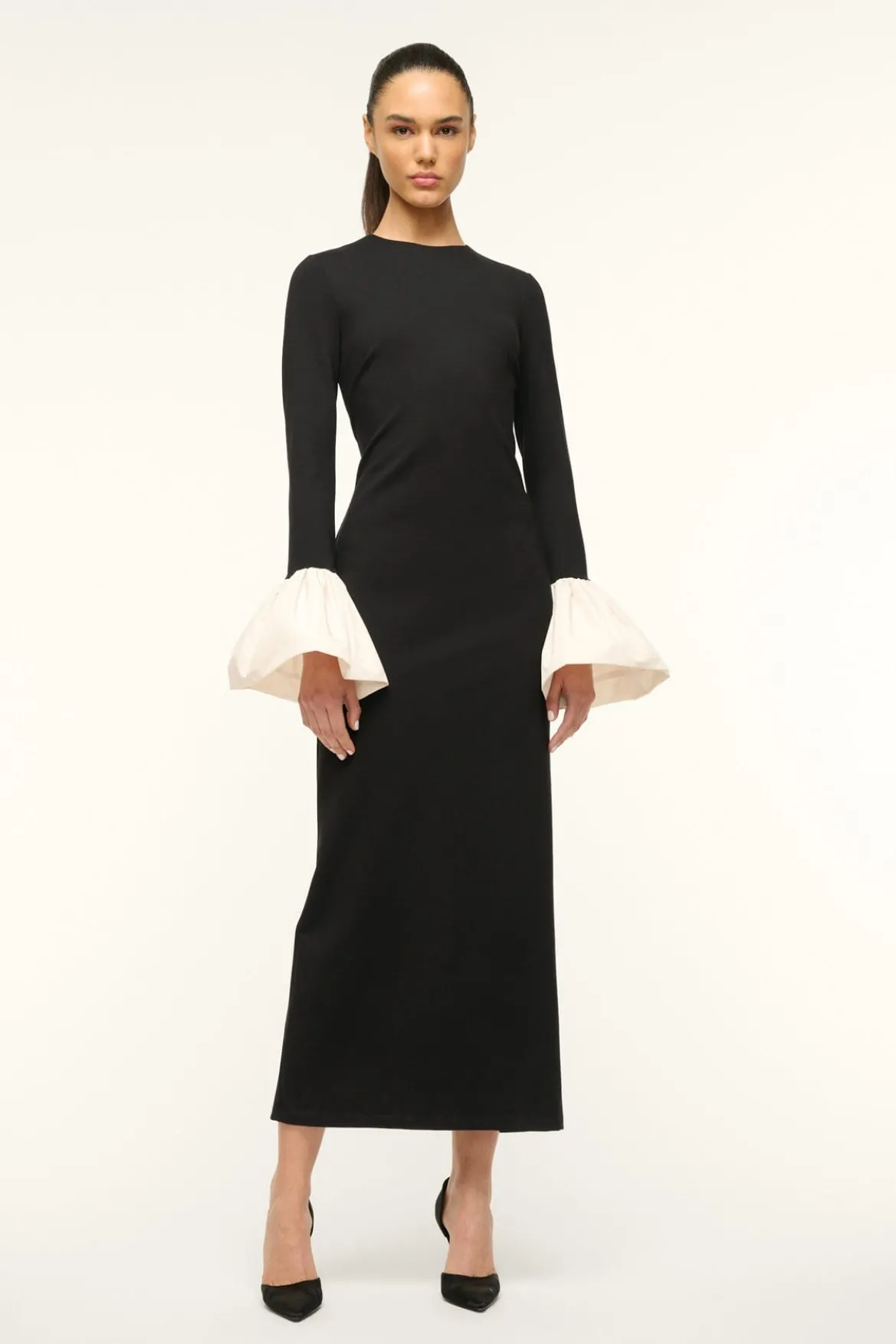 STAUD HAWTHORNE MAXI DRESS BLACK IVORY