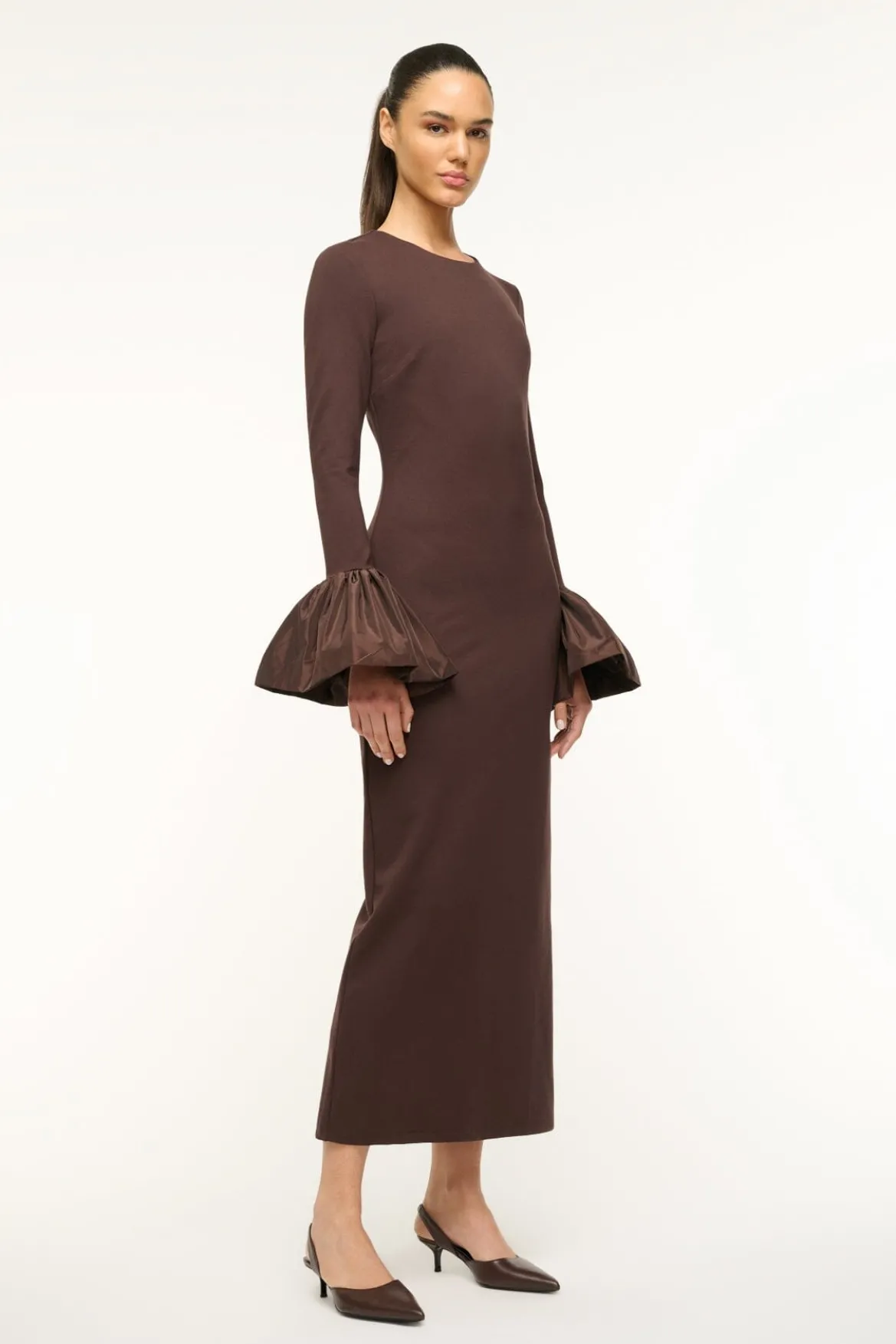 STAUD HAWTHORNE MAXI DRESS DARK CHOCOLATE