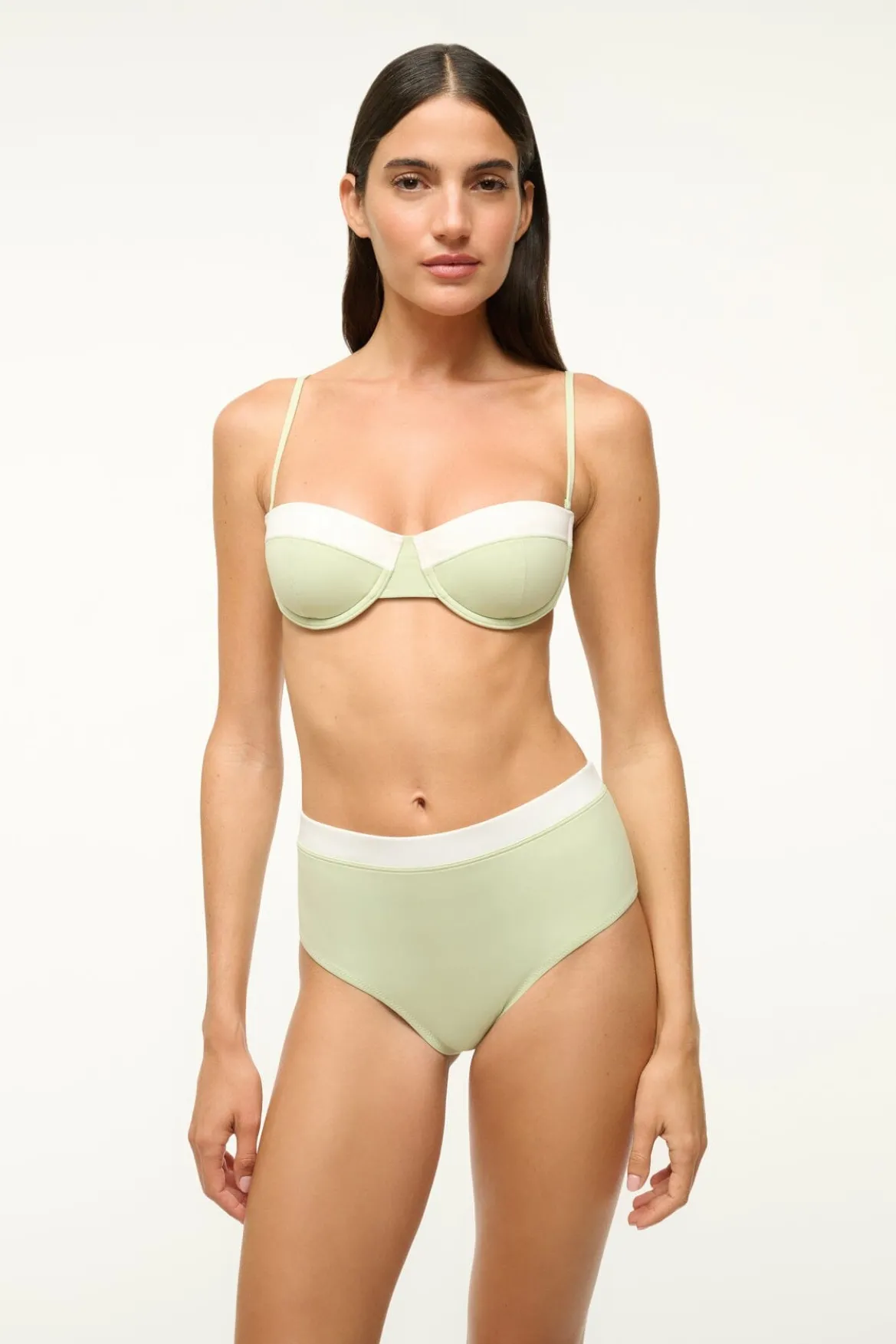 STAUD JO BALCONETTE BIKINI TOP PALE JADE/WHITE