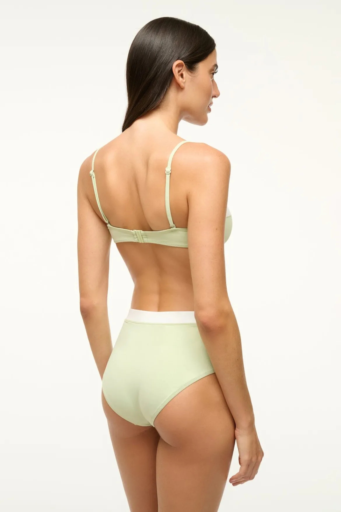 STAUD JO BALCONETTE BIKINI TOP PALE JADE/WHITE