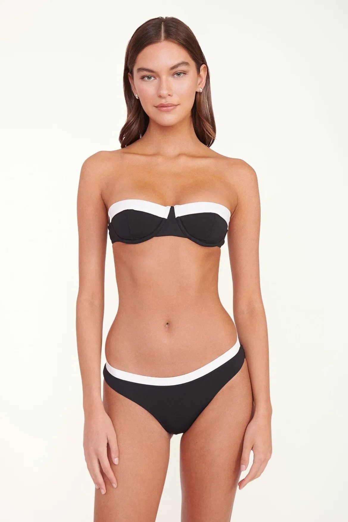 STAUD JO BALCONETTE BIKINI TOP BLACK WHITE