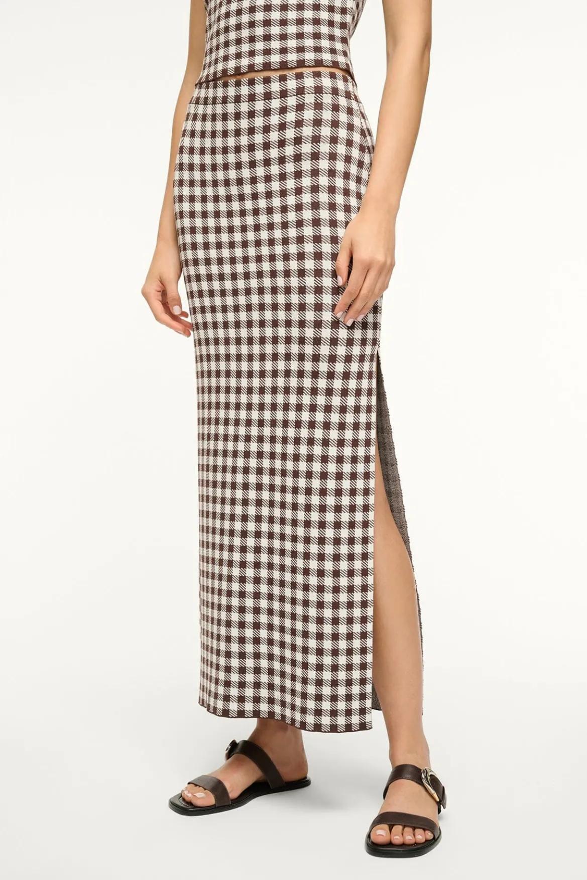 STAUD KARINA SKIRT DARK CHOCOLATE GINGHAM