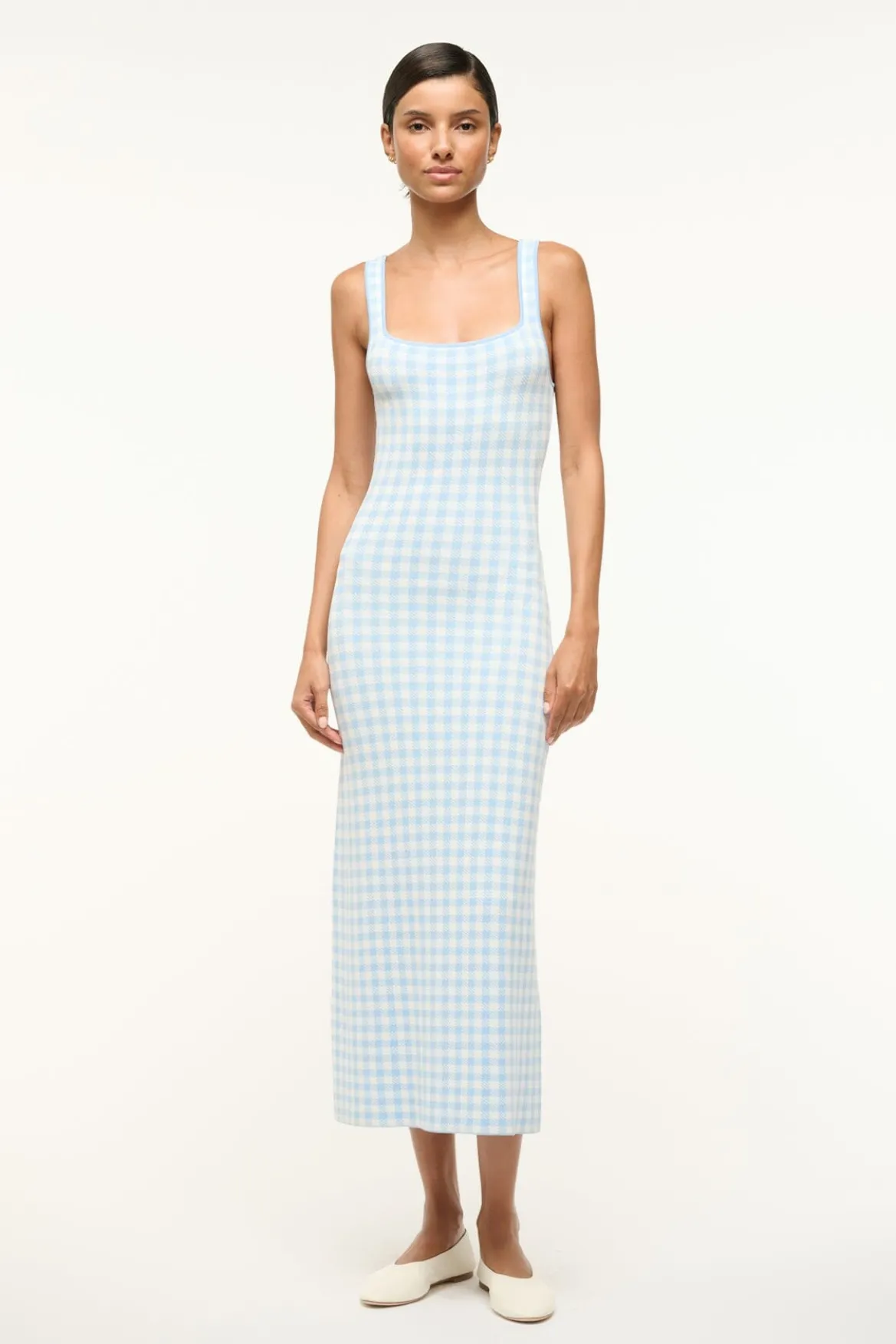 STAUD KATIE DRESS SKY GINGHAM