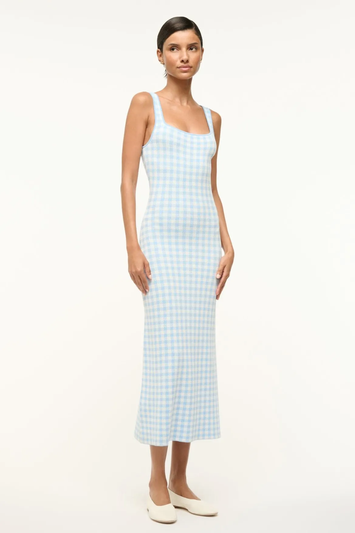 STAUD KATIE DRESS SKY GINGHAM