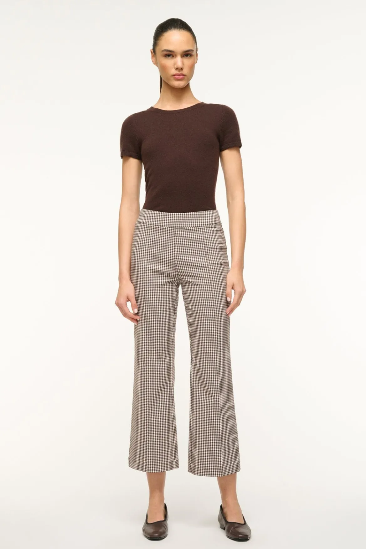 STAUD KNACK PANT DARK CHOCOLATE MICRO CHECK